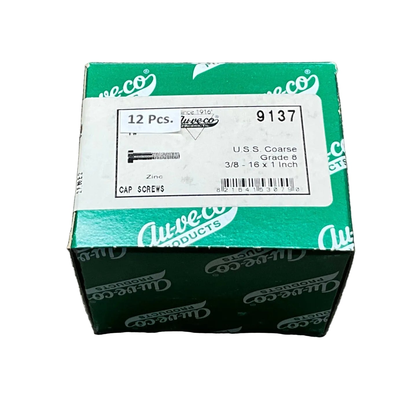 Auveco 9137-12 3/8"-16 x 1" Grade 8 Hex Cap Screws, Zinc (Qty: 12)