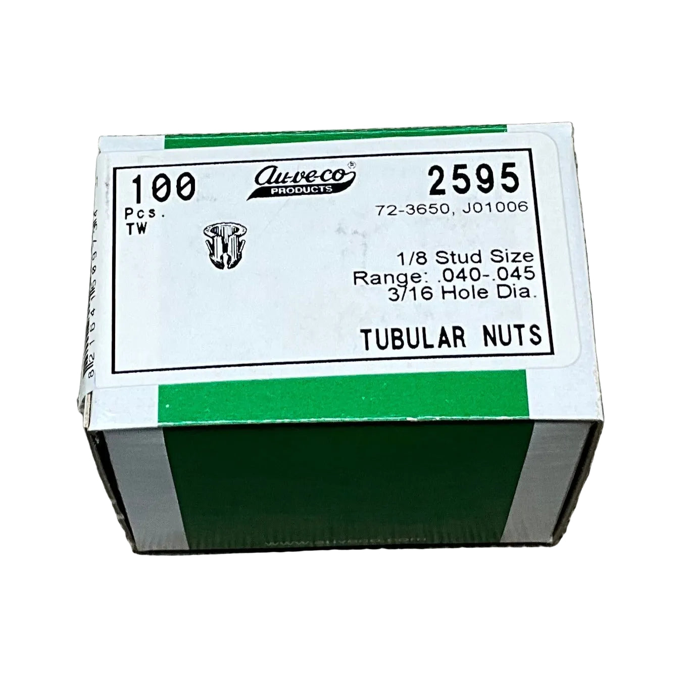 Auveco 2595 TUBULAR NUT FOR 1/8 STUD .040-.045 PANEL RANGE Barrel Clips 100 Pcs