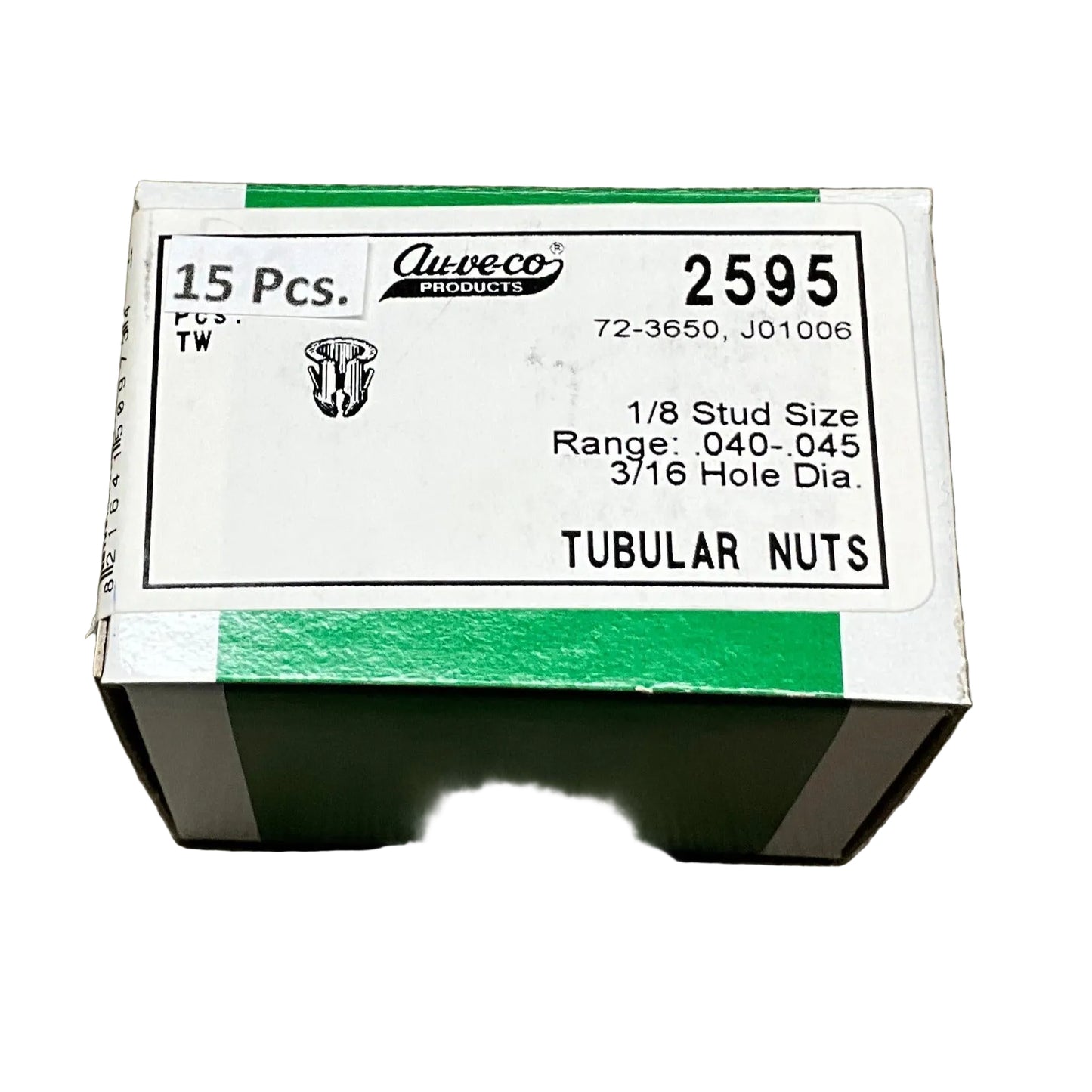 Auveco 2595-15 TUBULAR NUT FOR 1/8 STUD .040-.045 PANEL RANGE Barrel Clip 15 Pcs