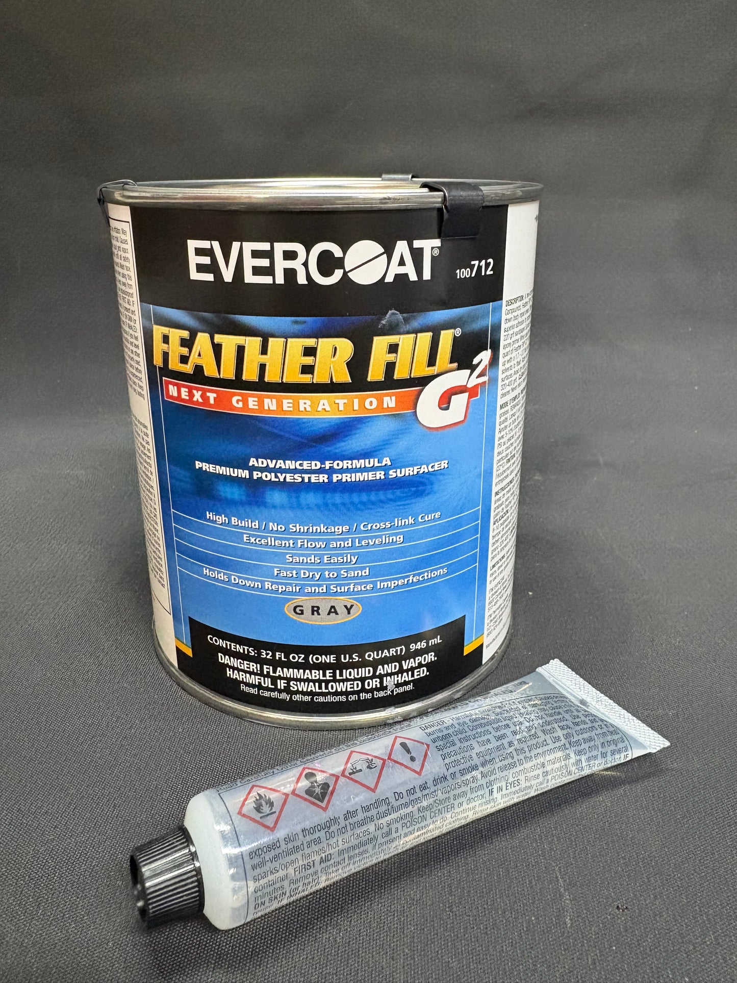 Evercoat Feather Fill G2 Premium Polyester Primer Surfacer for Fiberglass, SMC & More - 32 Fl Oz WITH HARDENER