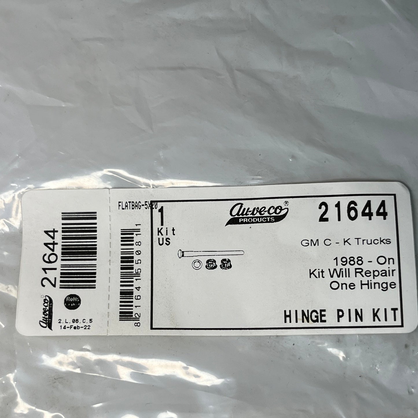 1 Door Hinge Pin and bushing Kit GM C - K Trucks OEM : 12338074 Auveco 21644