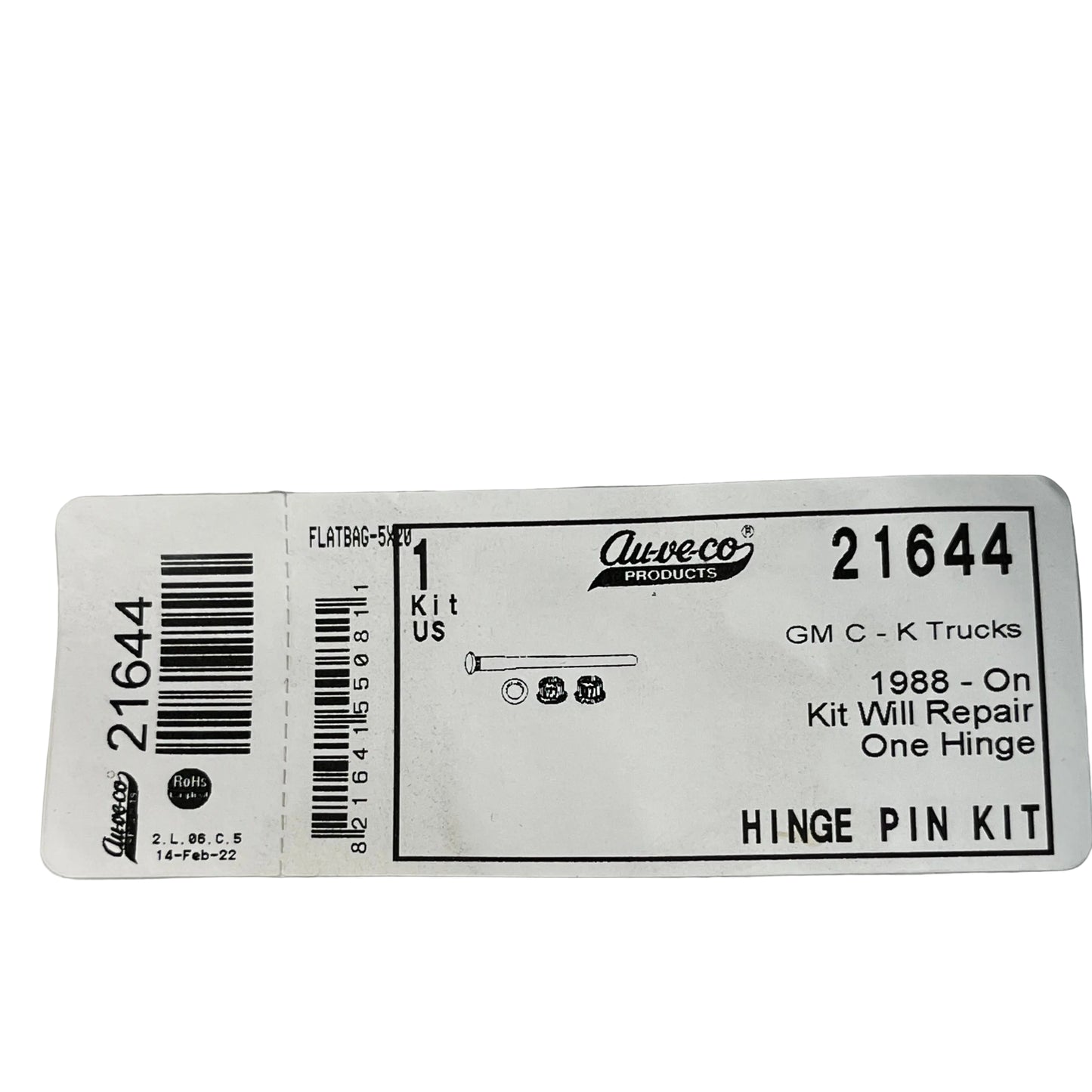 1 Door Hinge Pin and bushing Kit GM C - K Trucks OEM : 12338074 Auveco 21644