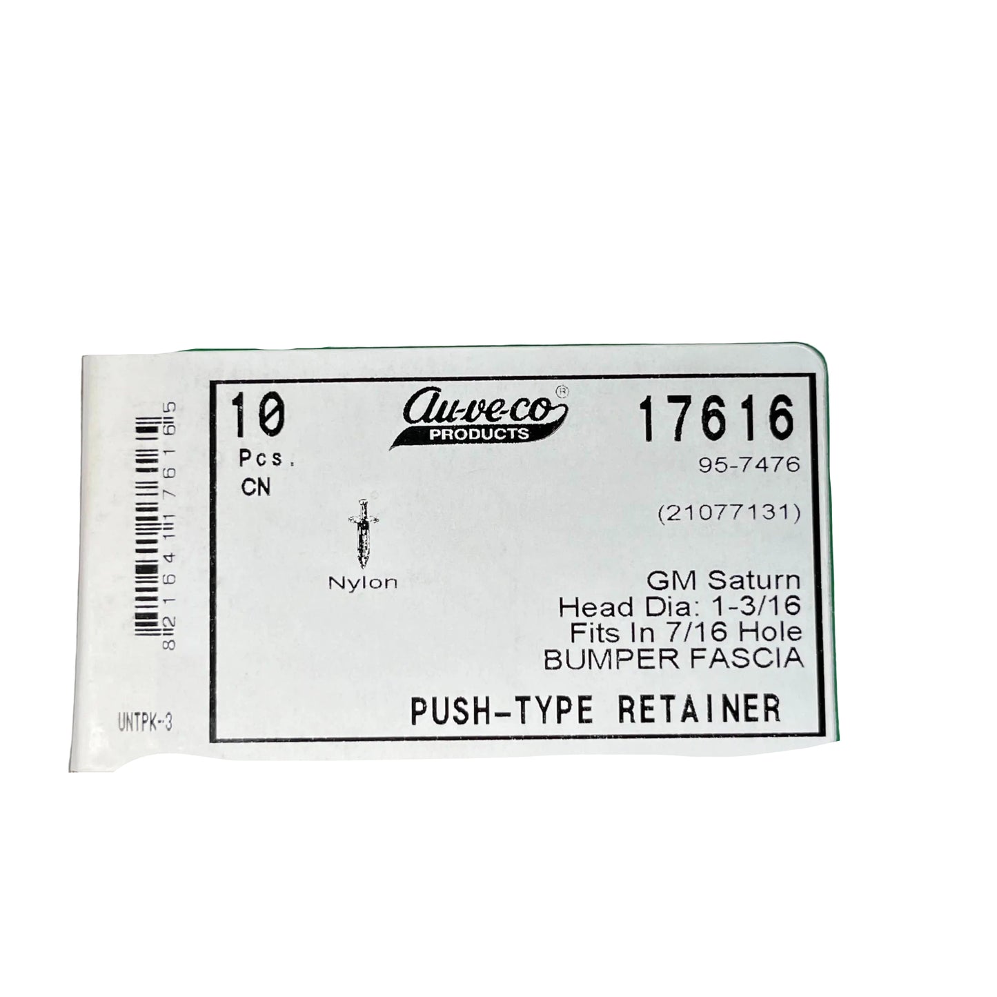 10 Bumper Fascia Push Type Retainers Auveco 17616 GM Saturn : 21077131 ;1991-on