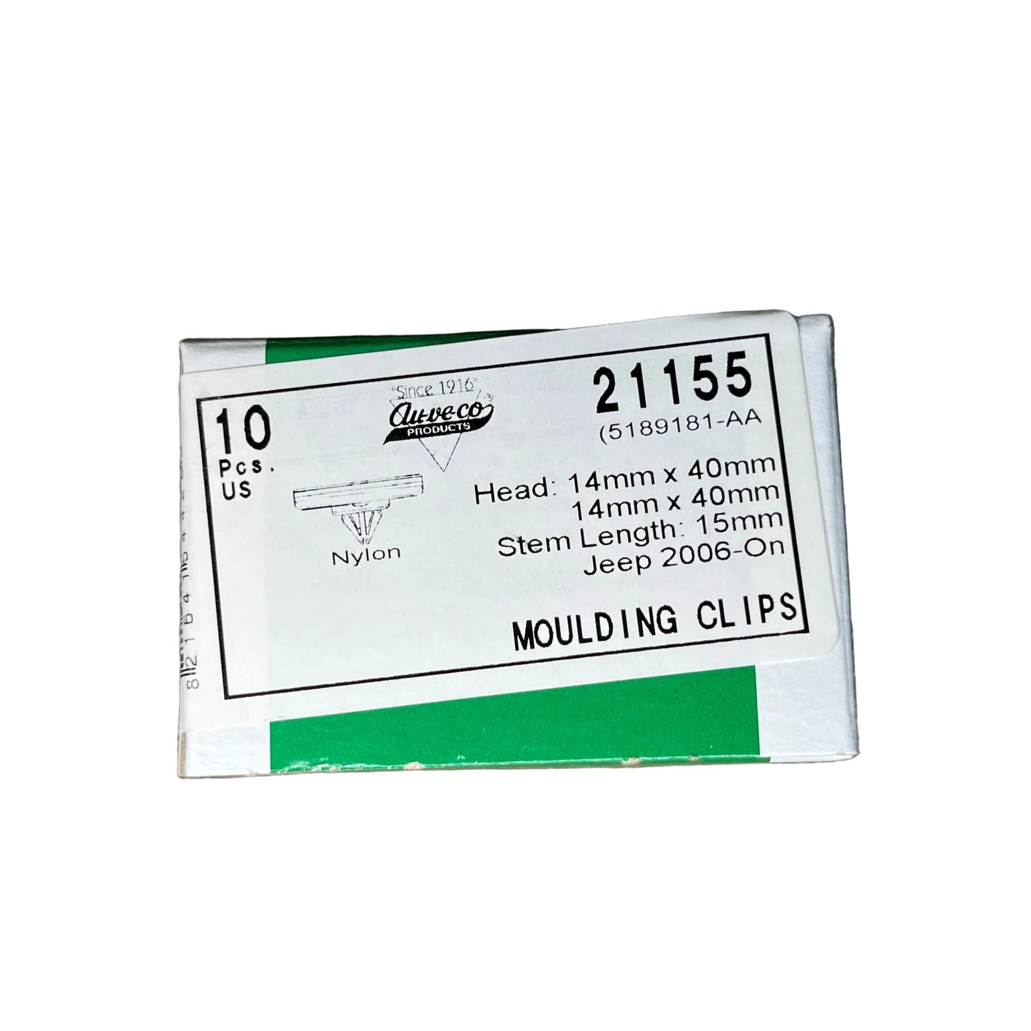 10 Front Fender Flare (Rear) Moulding Clip W/Seal Auveco 21155 Jeep: 5189181-AA