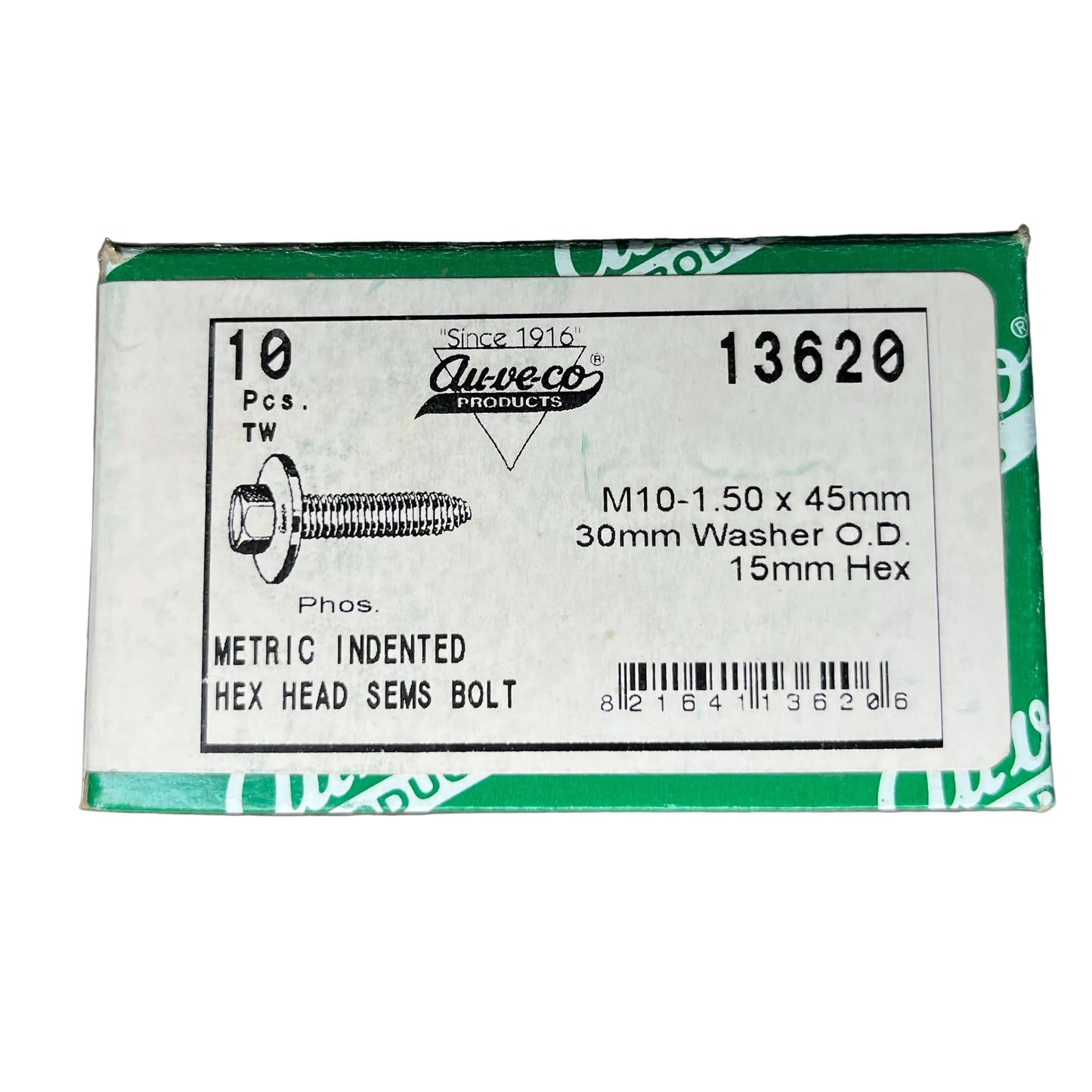 10 Metric Indented Hex Head Sems Bolt Auveco 13620 Universal & General Purpose