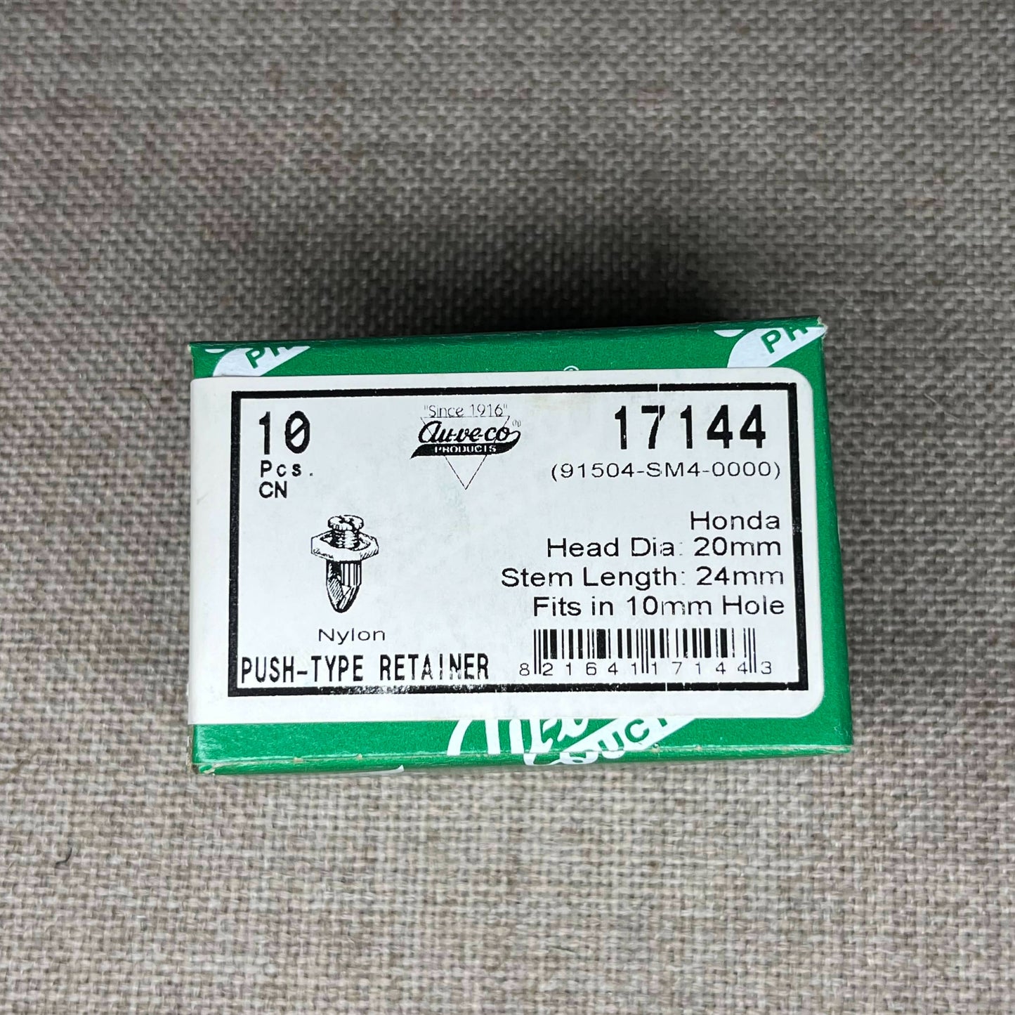 10 Push Type Retainer Auveco 17144 Honda Accord: 91504-SM4-0000 From 1990 On