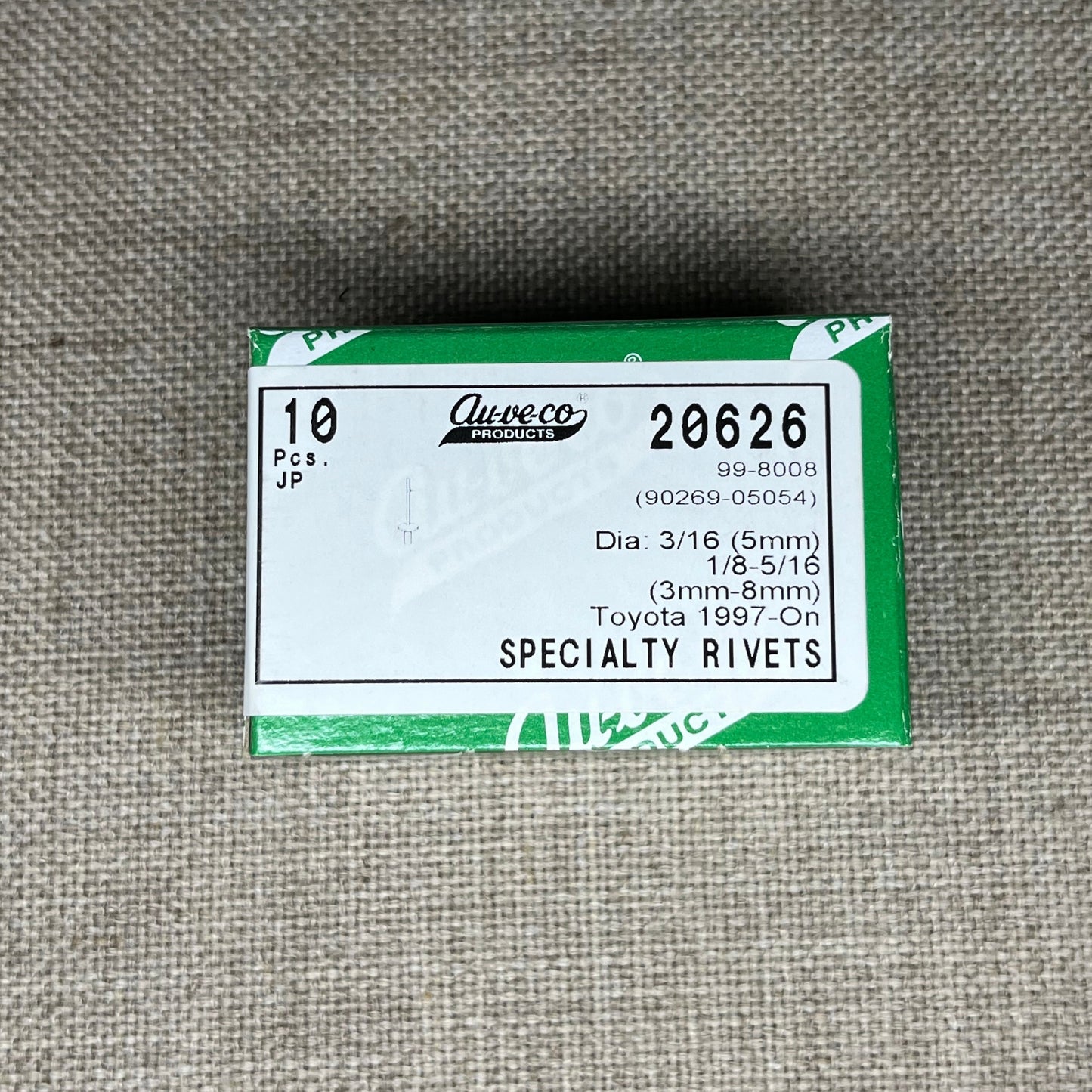 10 Specialty Rivets Auveco 20626 For Toyota Camry & Sienna: 90269-05054 '97-on