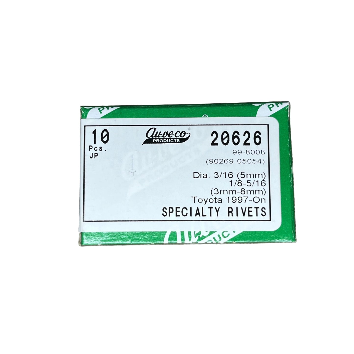 10 Specialty Rivets Auveco 20626 For Toyota Camry & Sienna: 90269-05054 '97-on