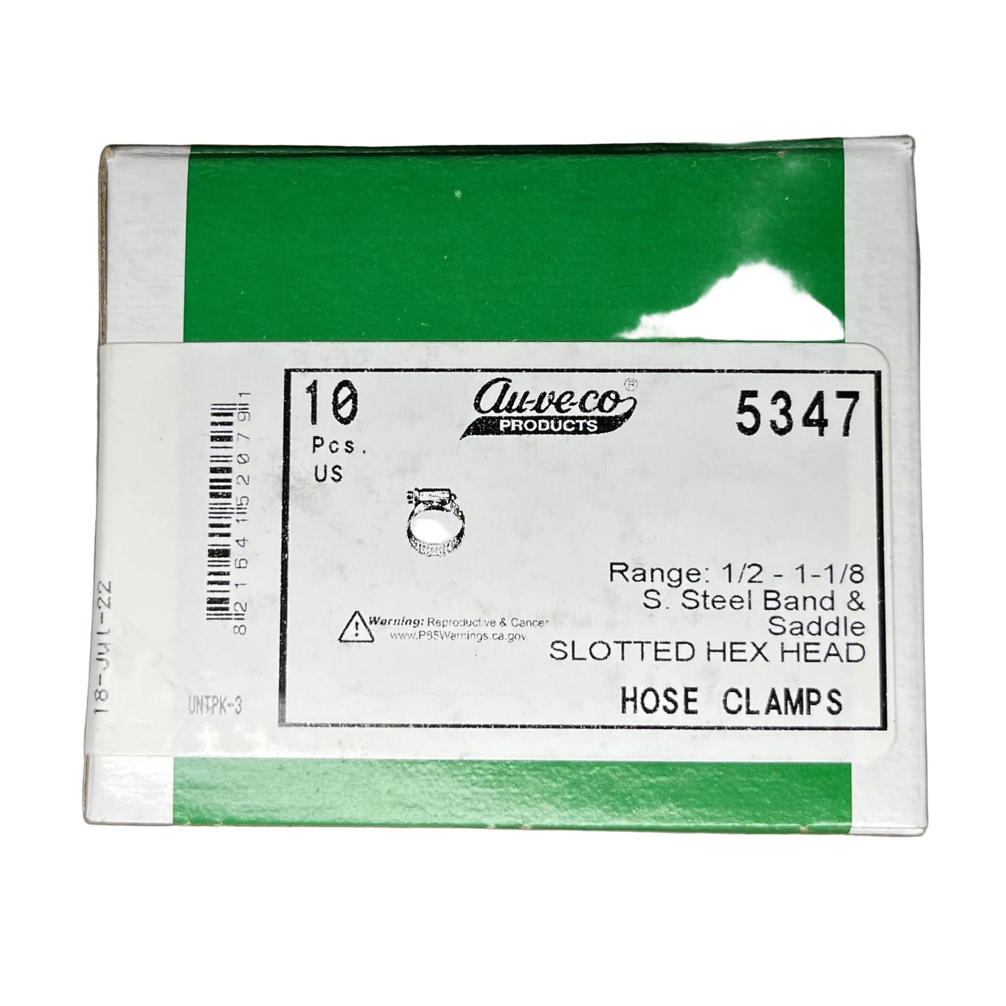 10-Auveco 5347 Slotted Hex Head Hose Clamps Range 1/2-1-1/8 Steel Band & Saddle