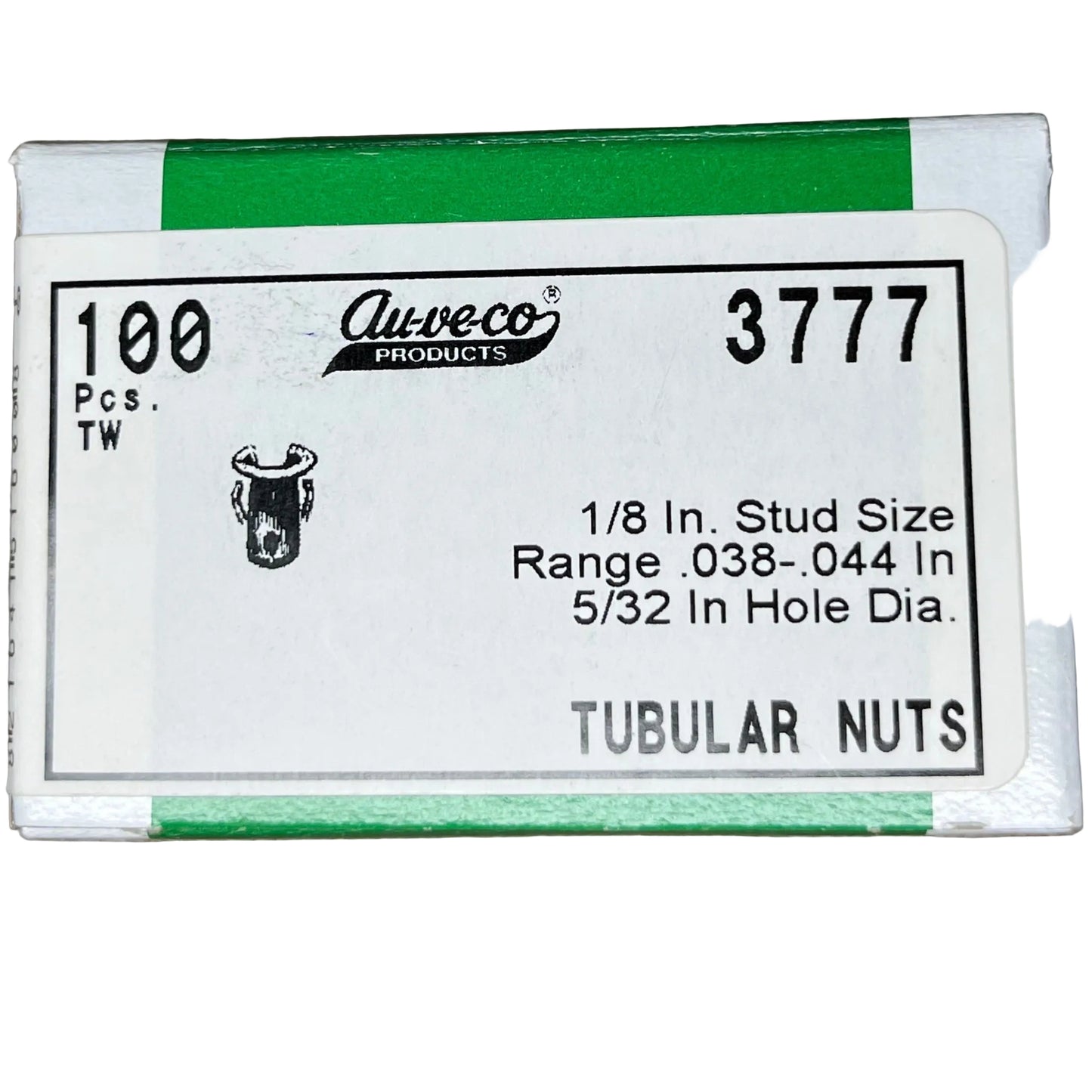 100 Auveco 3777 Tubular Nut 1/8" Stud, 0.038" to 0.044" Panel Range, Barrel Clip