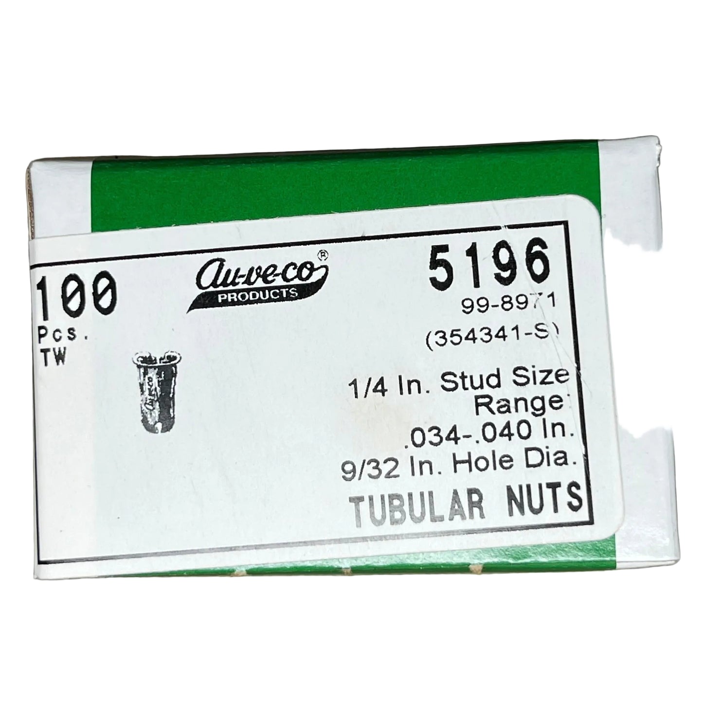 100 Auveco 5196 Tubular Nut for 1/4" Stud, for Forrd 354341-S Barrel Clips
