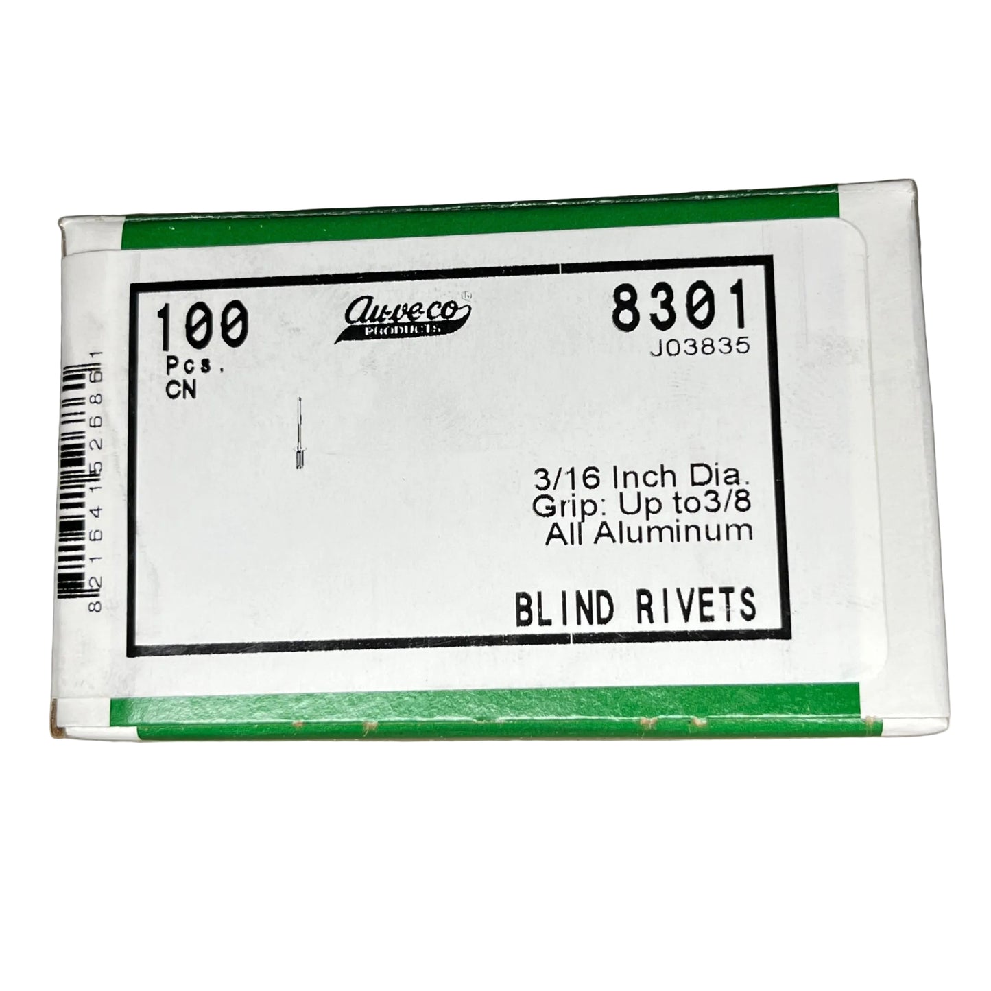 100 Blind Rivets Auveco 8301 AD66ABS AB6-6A Aluminum Rivets Auto & General Use