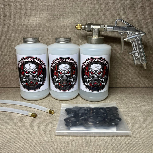 Pro Undercoating Spray Gun with, 2 Wands, 3 Quart Bottles, and 50 Rust Plugs.