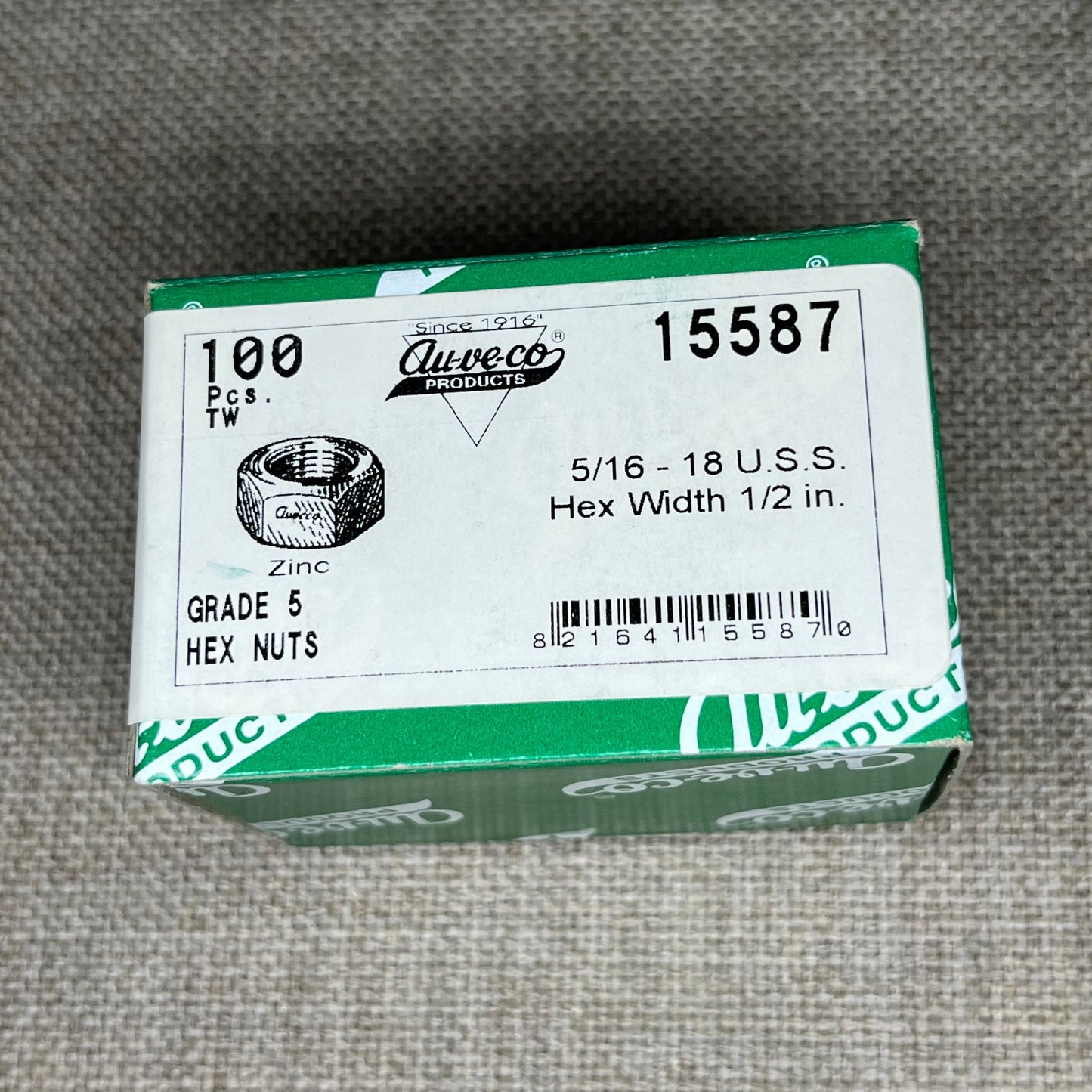 100 Grade 5 Hex Nuts Auveco 15587 Automobile ATV Universal General Purpose