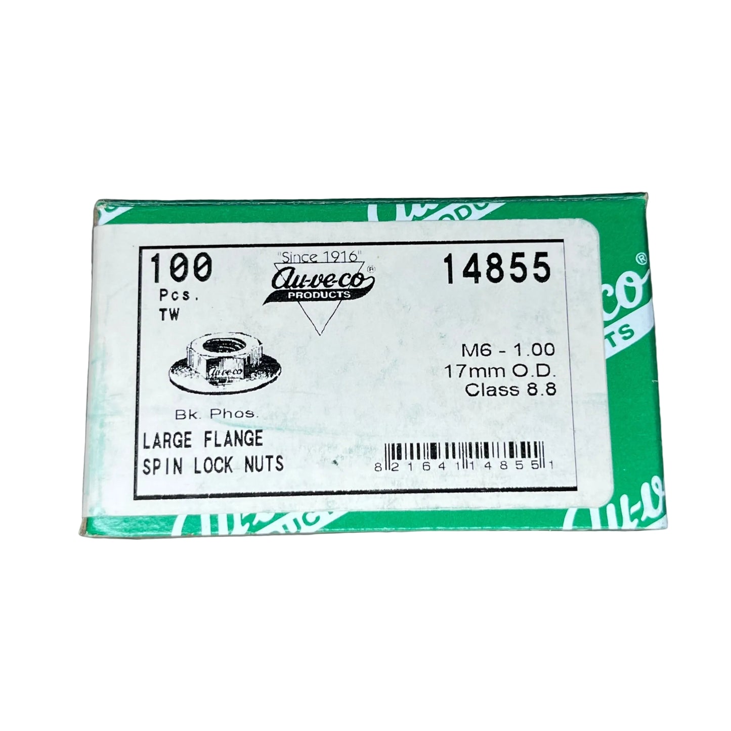 100 Large Flange Spin Lock Nuts w/ Serrations Auveco 14855 General Purpose