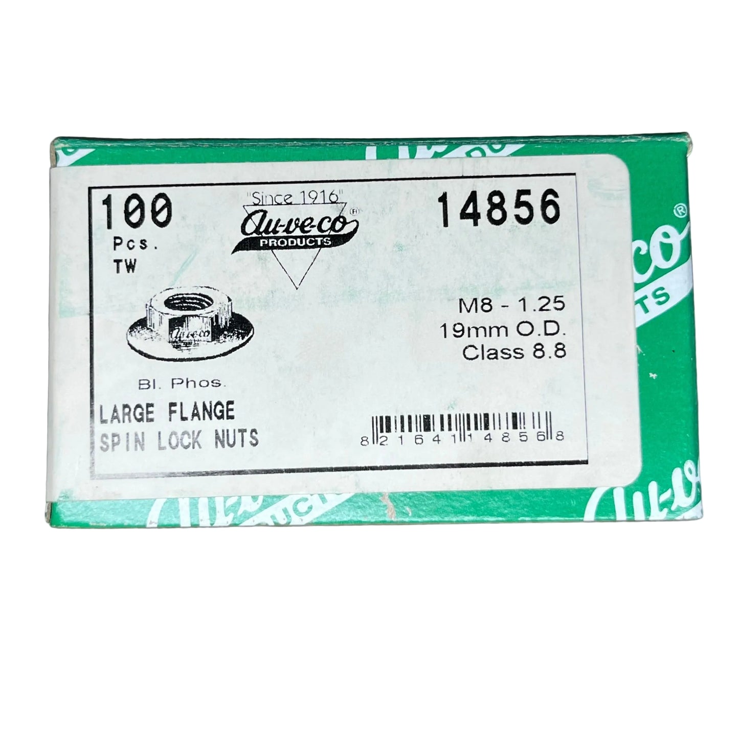 100 Large Flange Spin Lock Nuts w/ Serrations Auveco 14856 Universal Use Auto