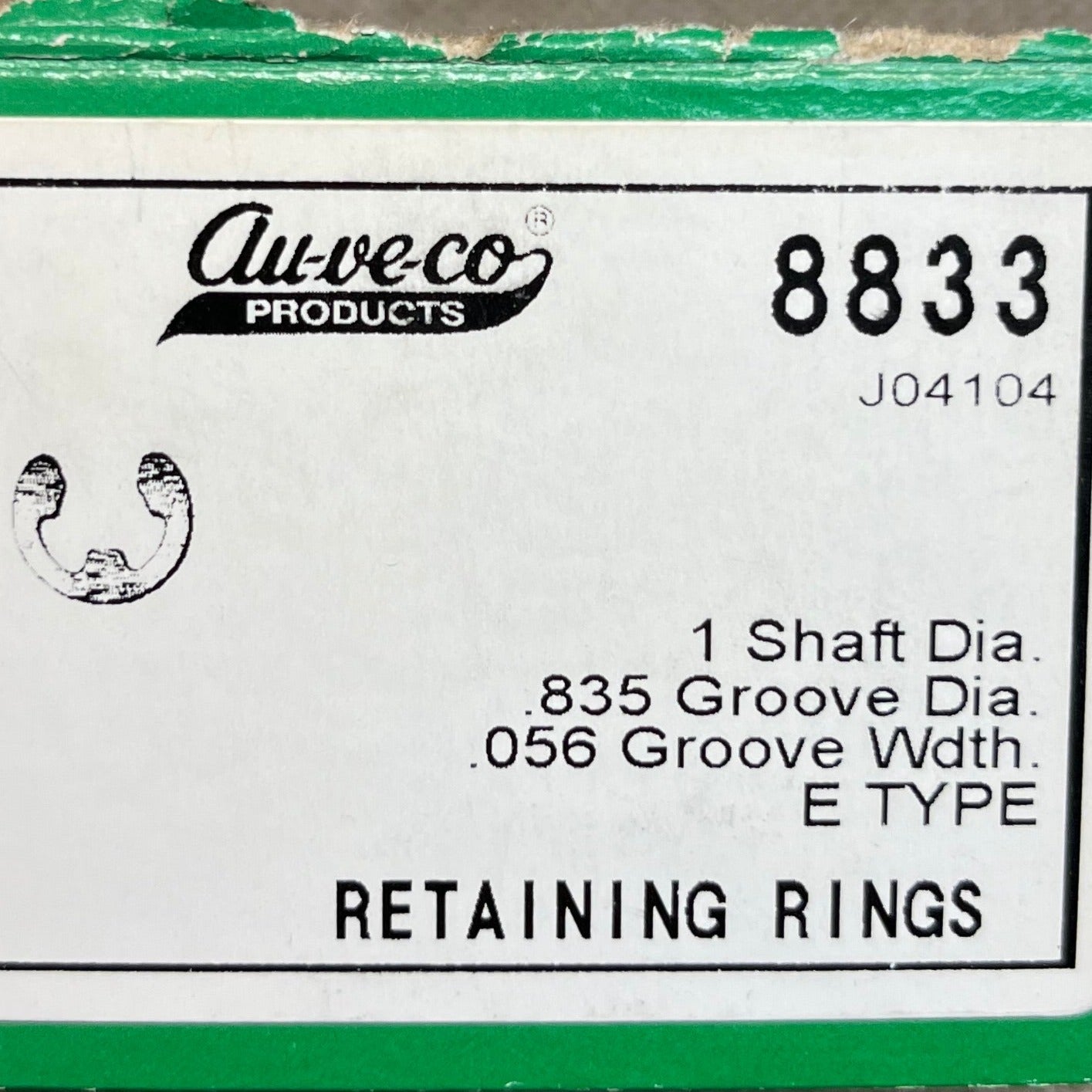 12-Auveco 8833, Retaining Rings,1 Dia. .835 Groove Dia. .056 Groove W. , E Ty