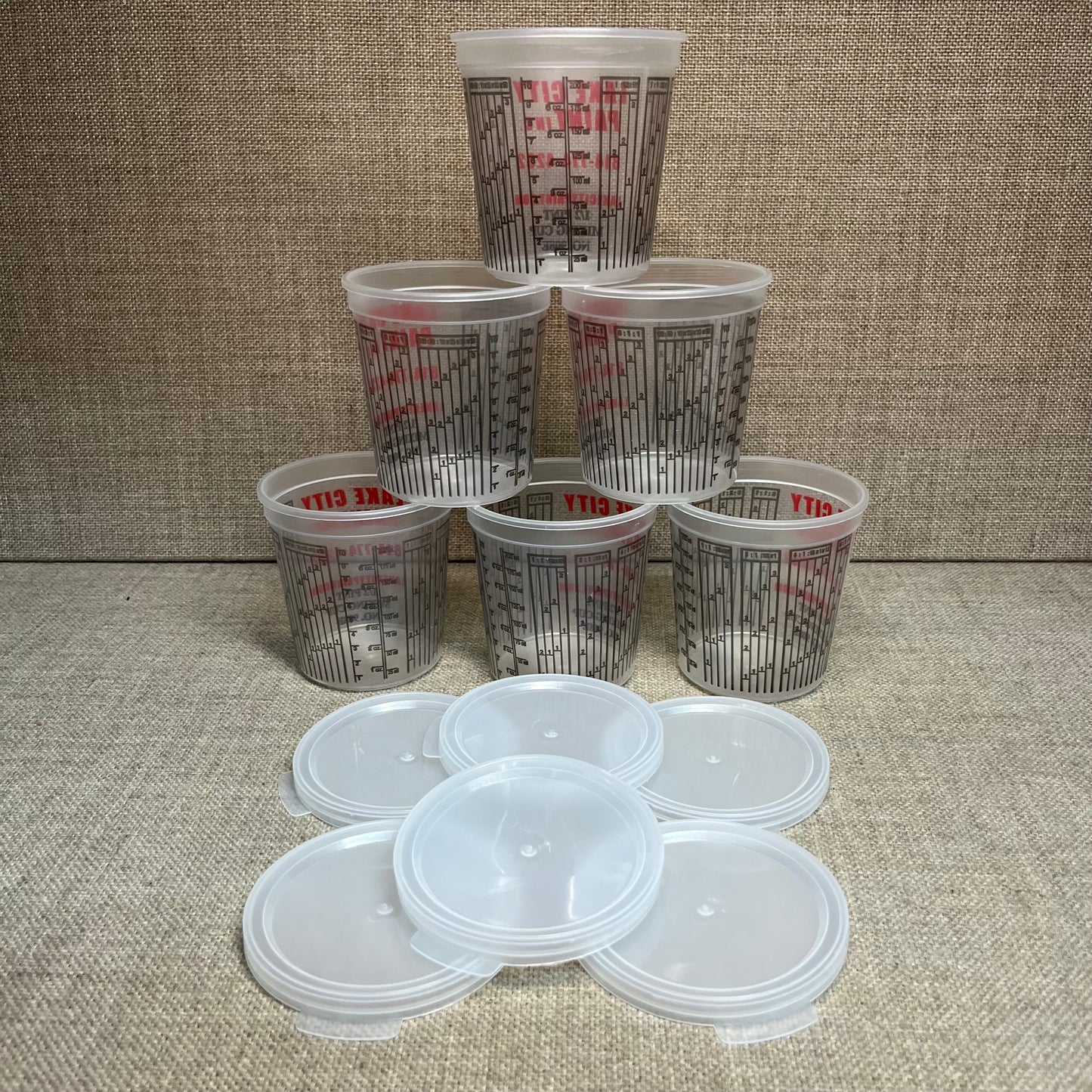 908E SET OF 6- 1/2 PINT Paint Mixing Cups, Measuring Cups & Lids USA made