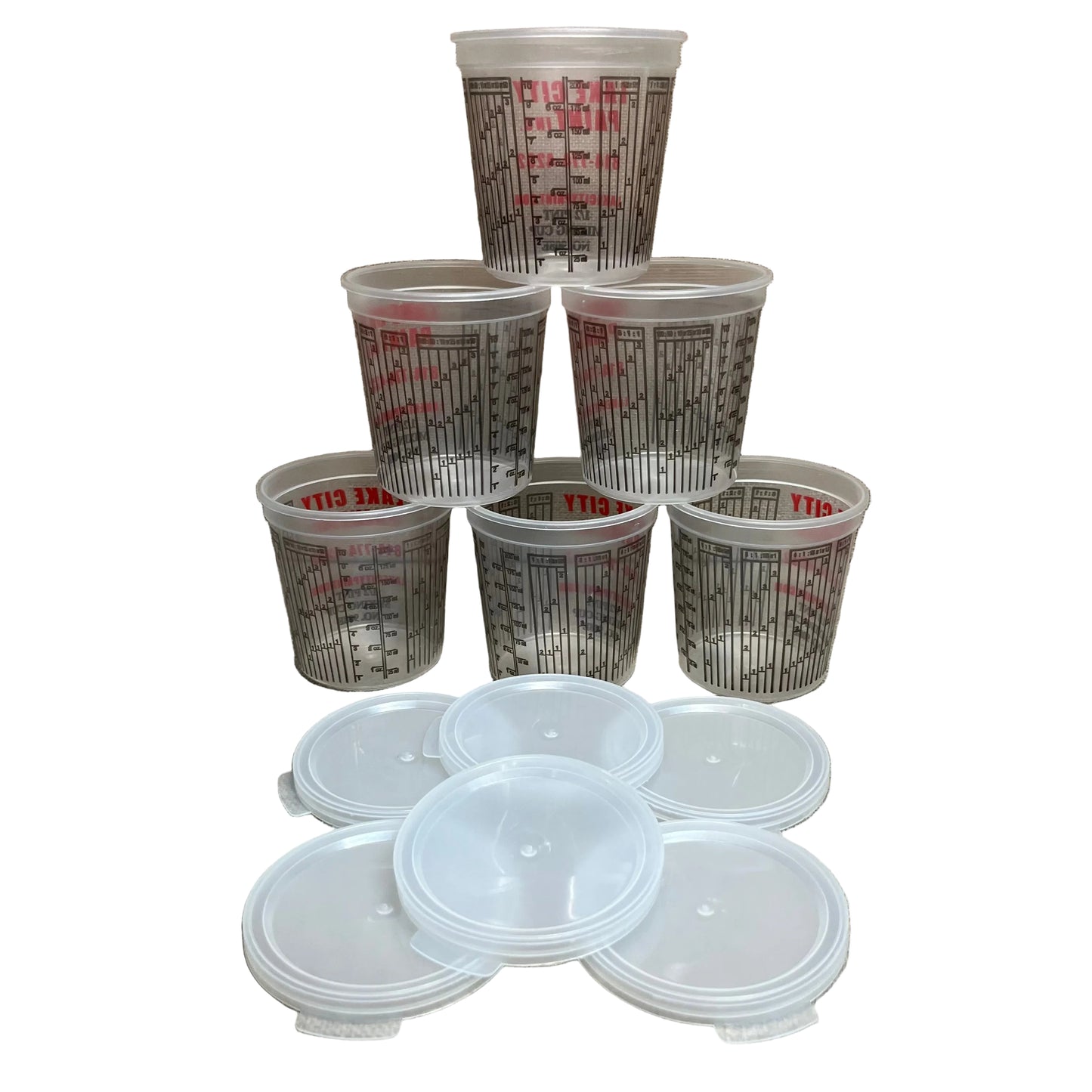 908E SET OF 6- 1/2 PINT Paint Mixing Cups, Measuring Cups & Lids USA made