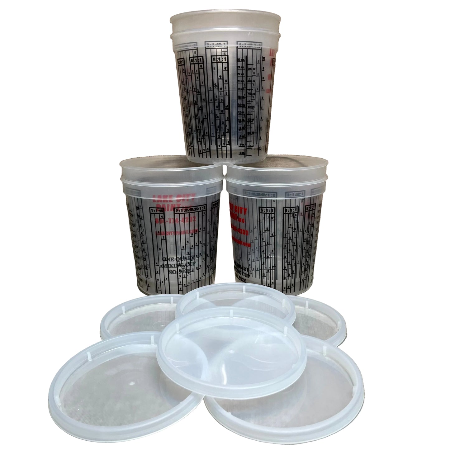 932E SET OF 6, 1 Qt. MIXING CUPS, Measuring cup & lids Store Paint Containers