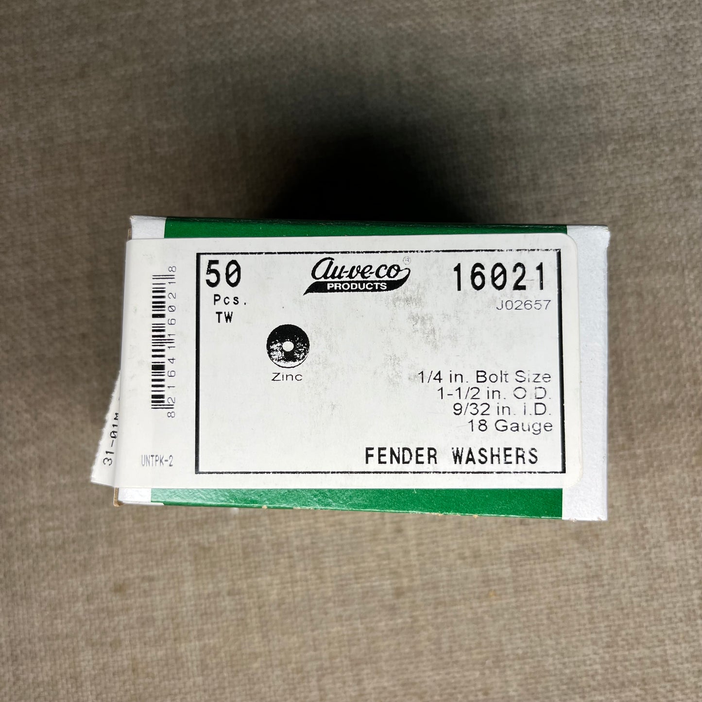 Universal Fender Washers 16021, Dimensions 1 1/2'' OD X 9/32'' ID X 18 ga.