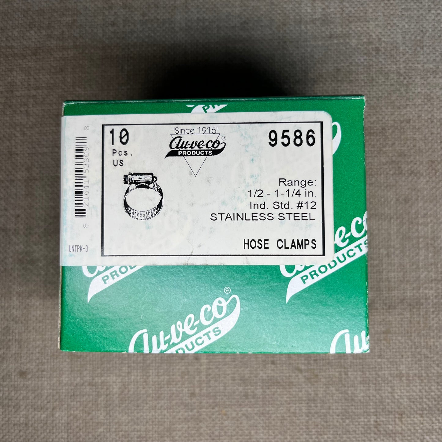 Auveco 9586 1/2" to 1-1/4" Hose Clamp, 9/16" Wide, All Stainless Steel (Qty: 10)