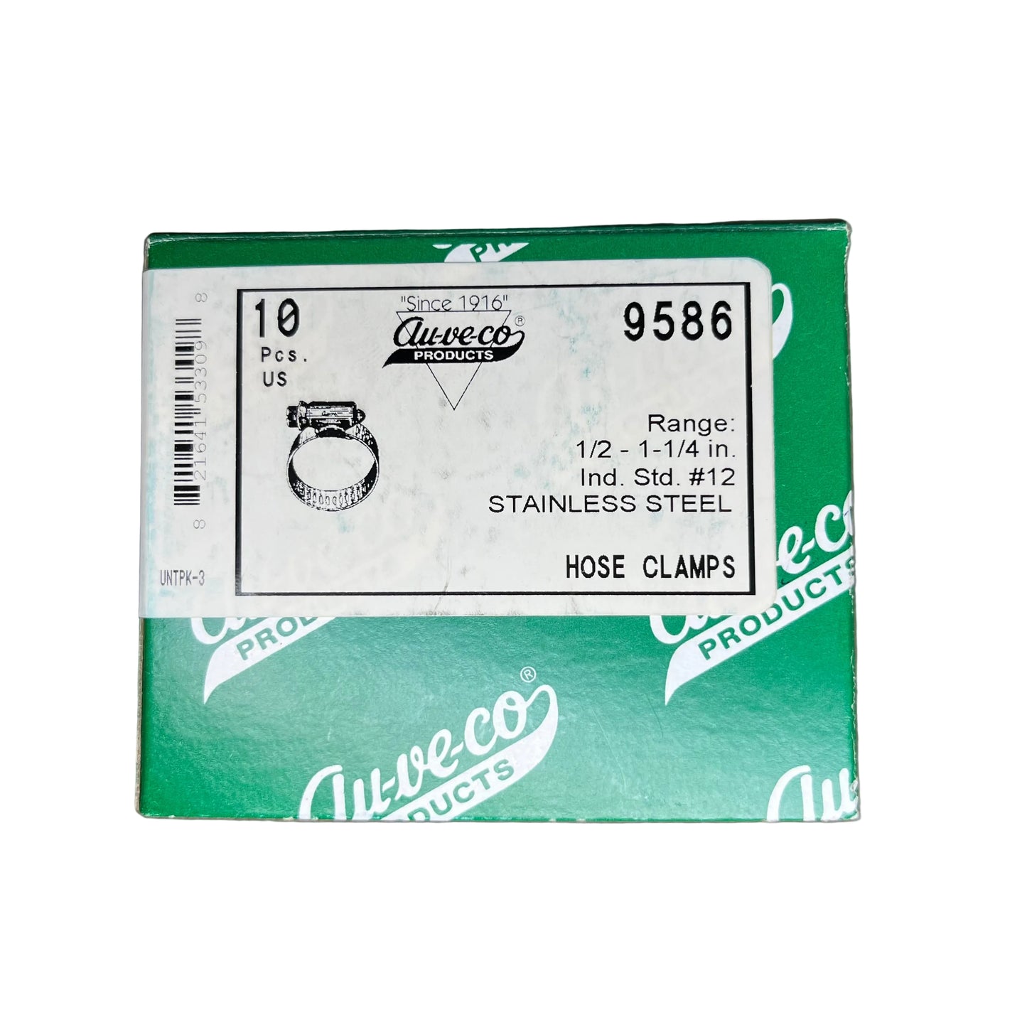 Auveco 9586 1/2" to 1-1/4" Hose Clamp, 9/16" Wide, All Stainless Steel (Qty: 10)