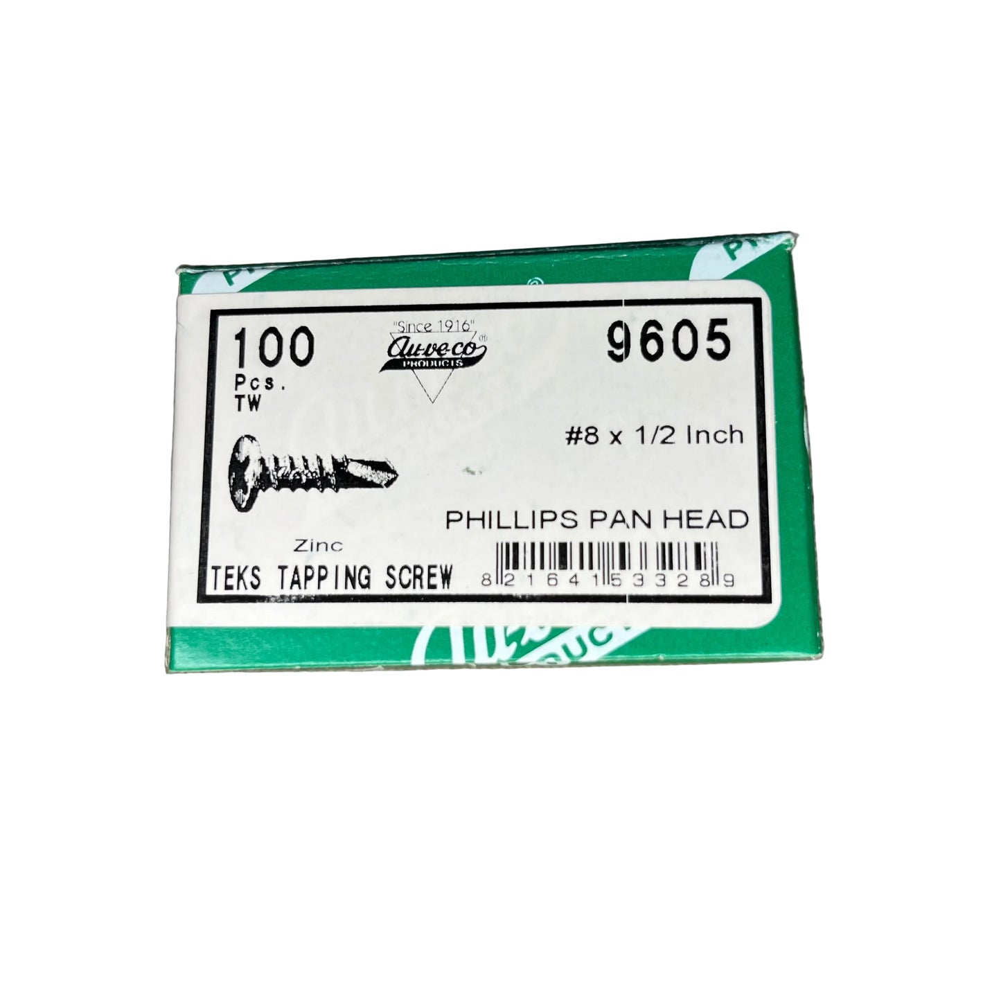 Auveco 9605 #8 X 1/2" Phillips Pan Head TEKS® Tapping Screw - Zinc 100 Pcs.