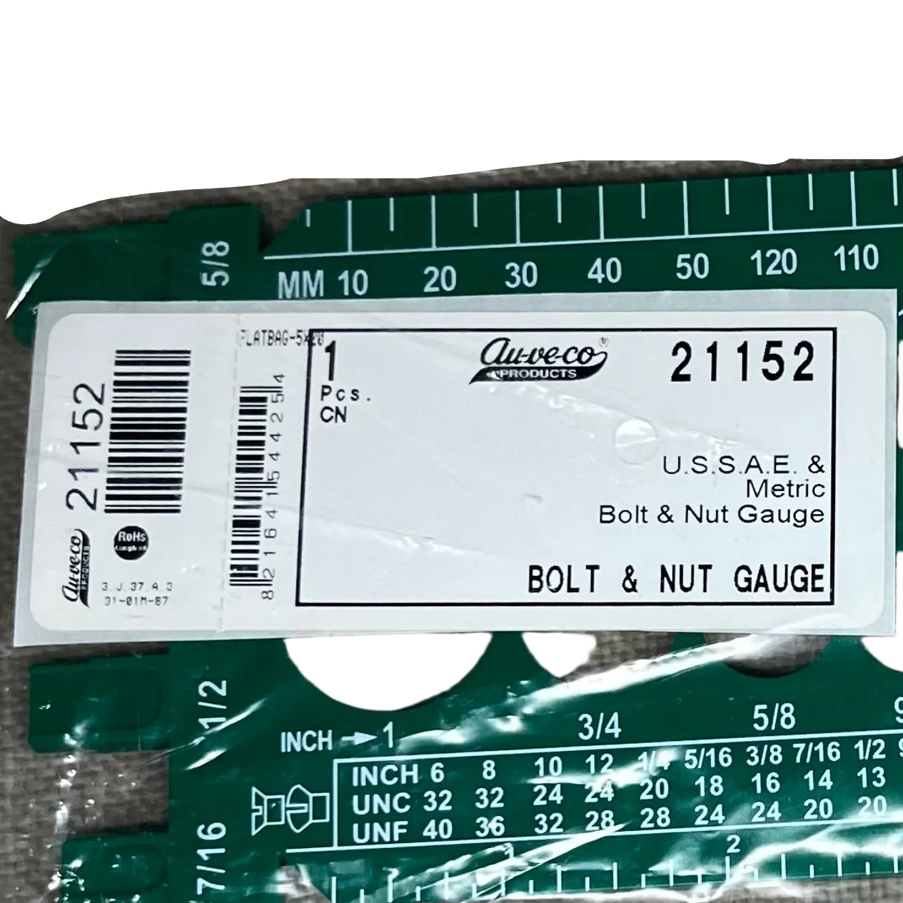 BOLT and NUT GAUGE 21152 METRIC, INCH, UNC, UNF, MM, US & METRIC THREAD PITCH