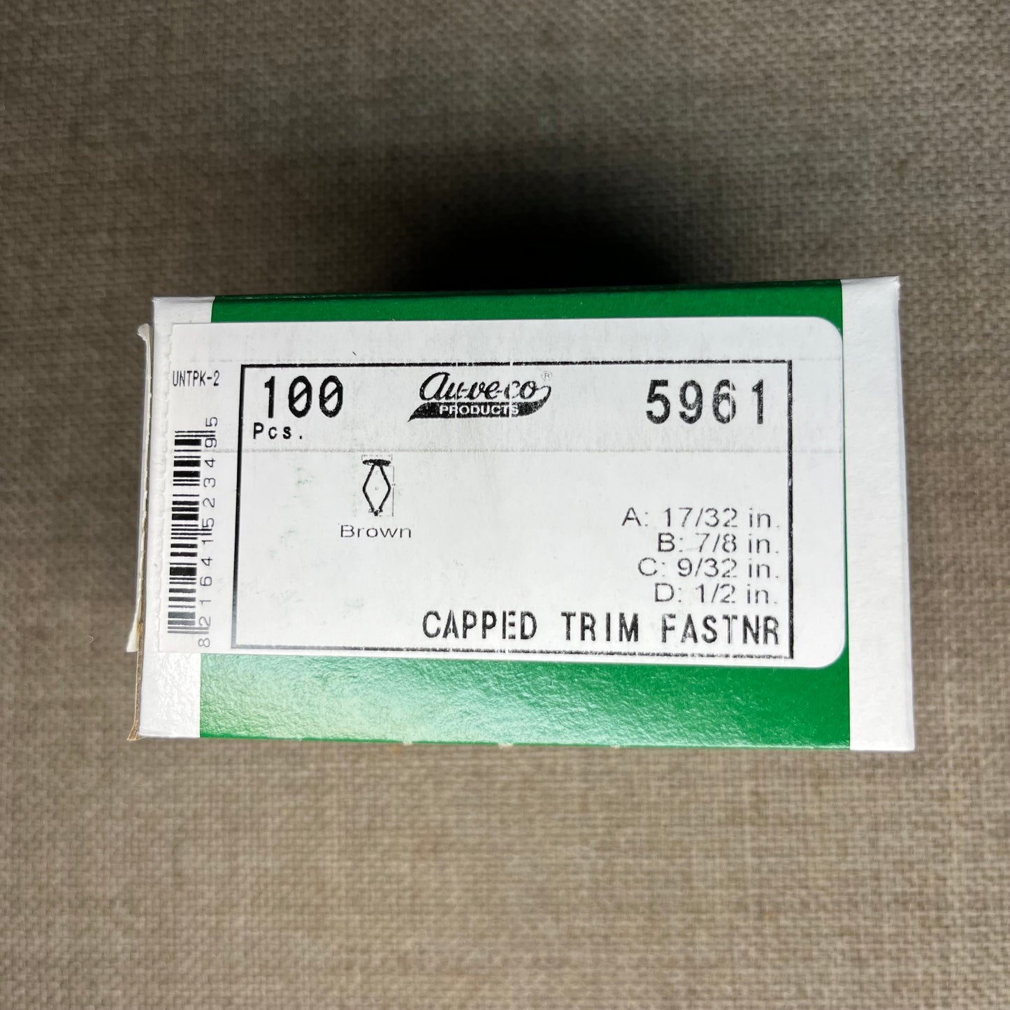 Auveco 5961 Capped Trim Fasteners, 17/32" Head, 7/8" Stem, for 9/32" Hole (Qty: 100)