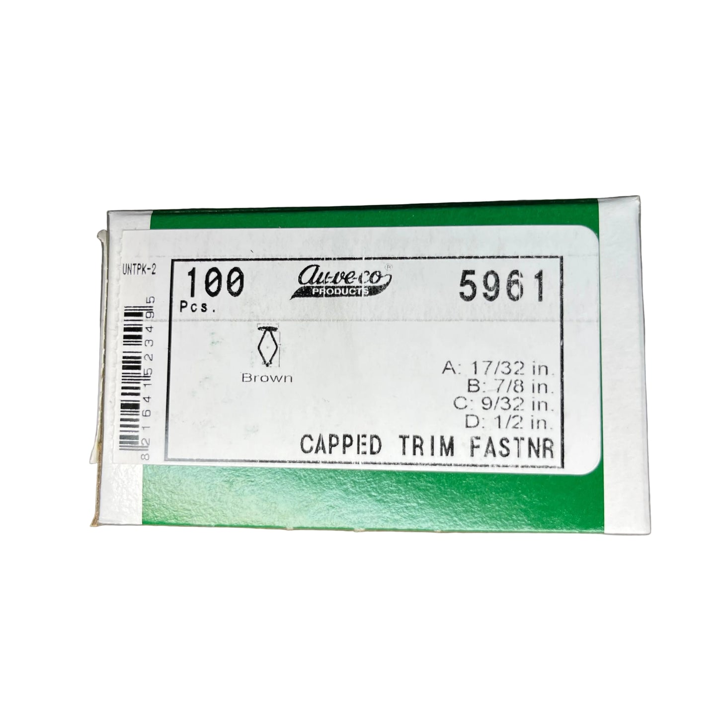 Auveco 5961 Capped Trim Fasteners, 17/32" Head, 7/8" Stem, for 9/32" Hole (Qty: 100)