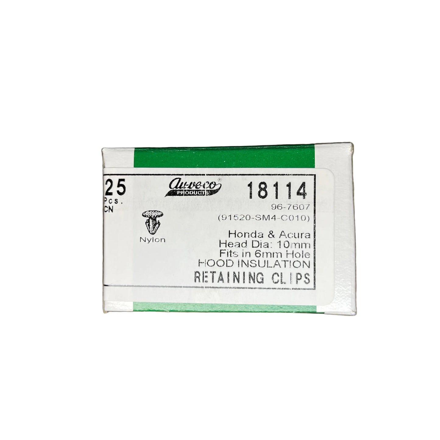 25 Hood Insulation Retaining Clips Auveco 18114 Honda & Acura : 91520-SM4-C010