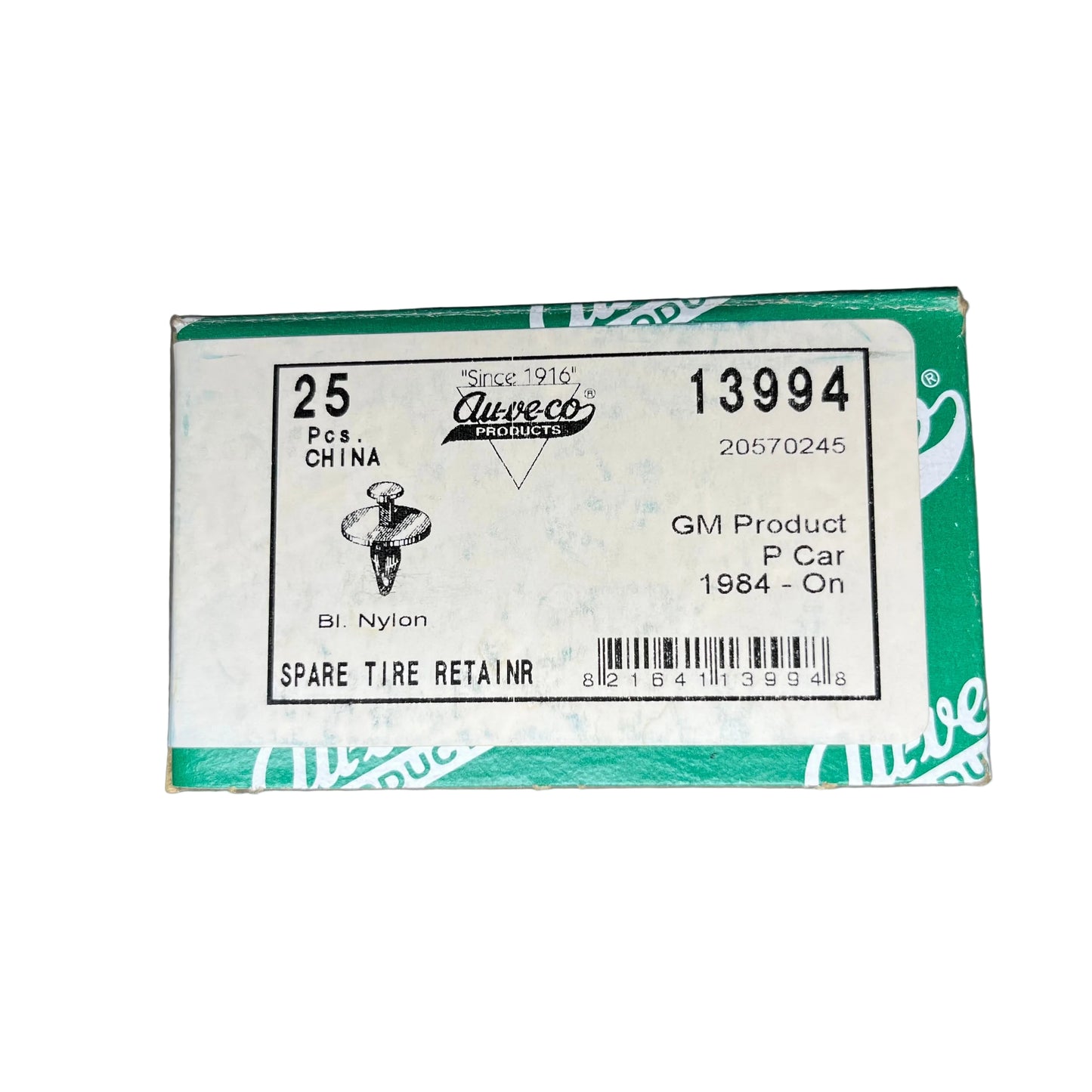 25 Splash Shield, Seat Cushion & Spare Tire Retainers Auveco 13994 GM: 20570245