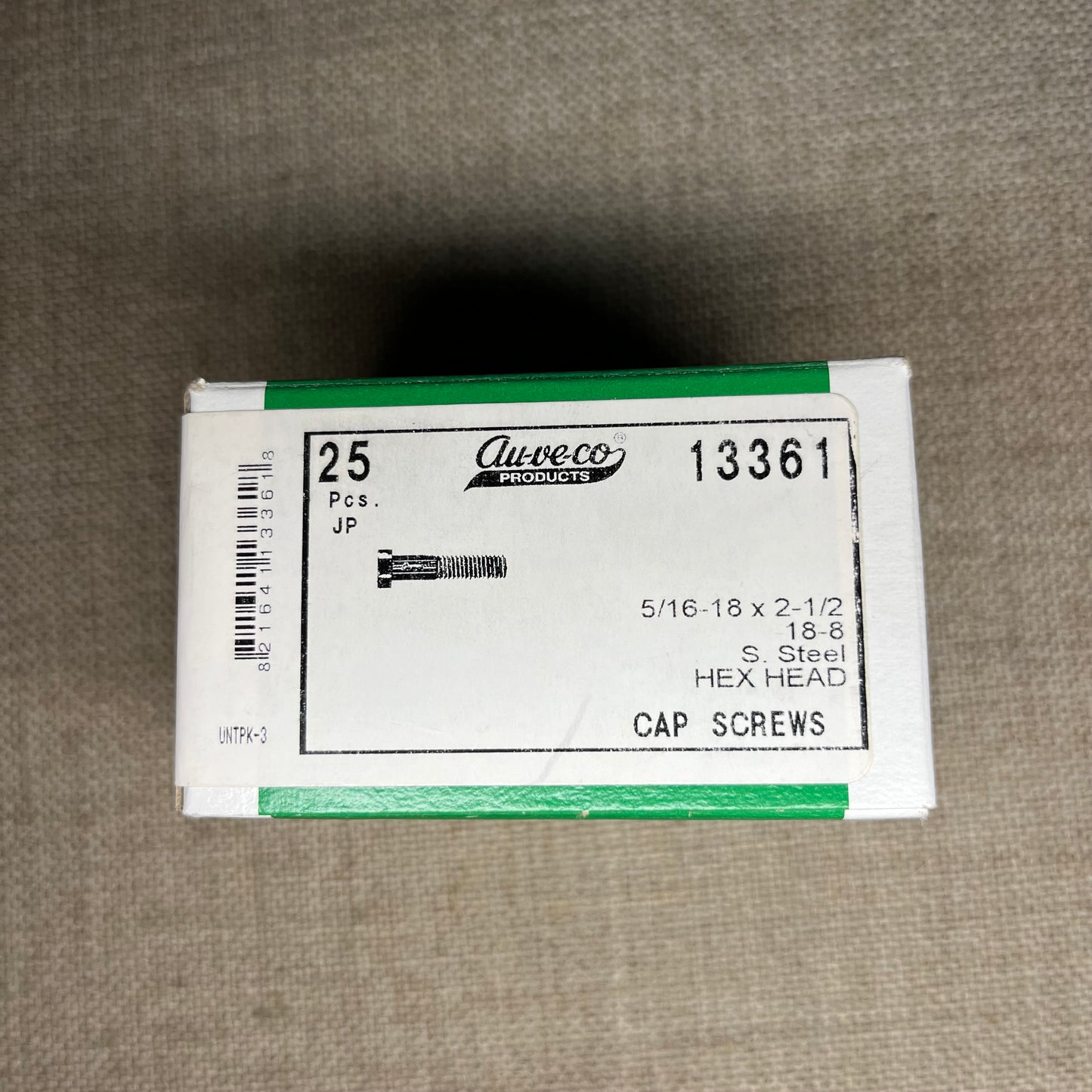 Auveco 13361 Cap Screw 5/16"-18 x 2-1/2", Hex Head, 18-8 Stainless Steel Qty 25