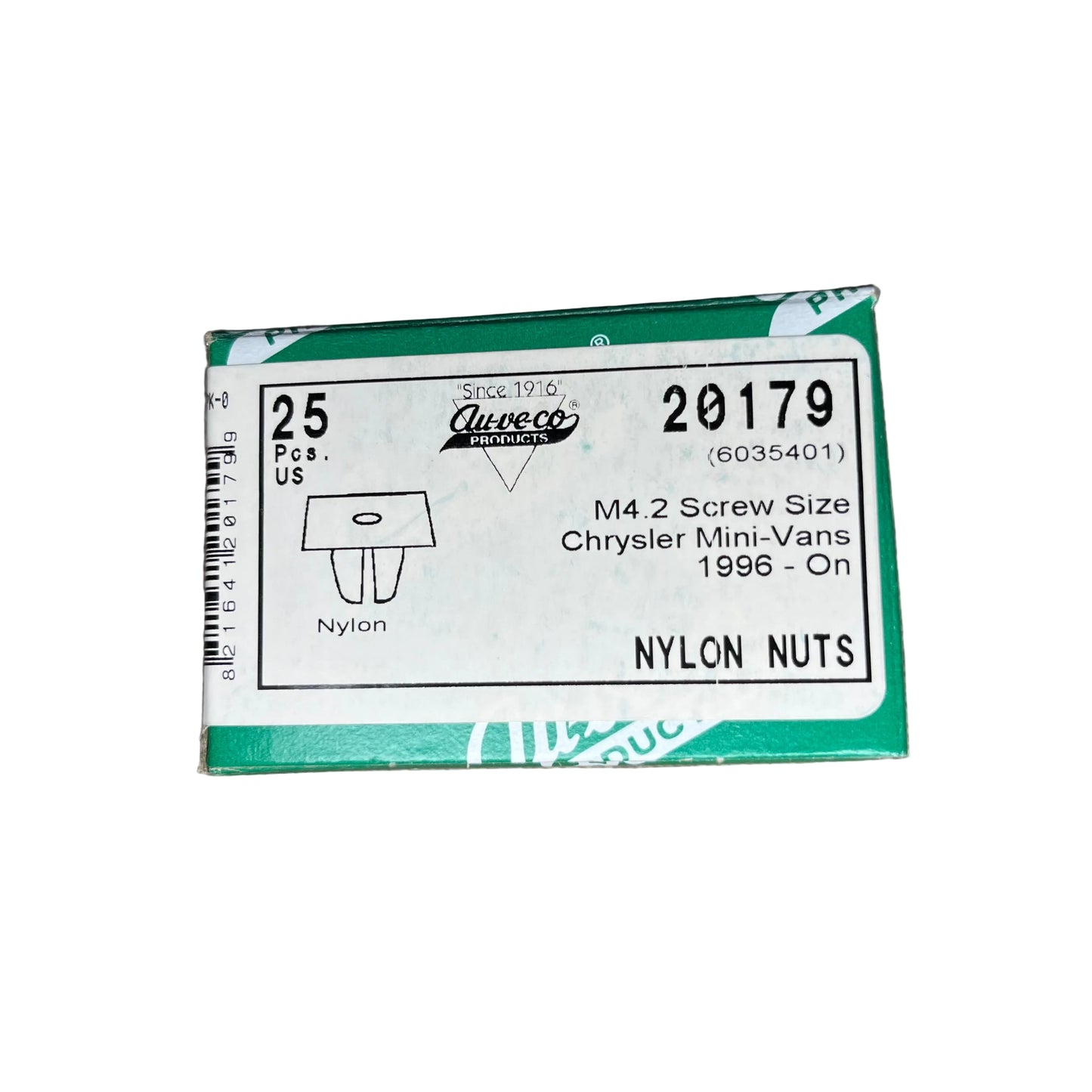 Auveco 20179 Door Trim Pnl Nylon Nut M4.2 Scrw Sz Chrystler 25 pcs.