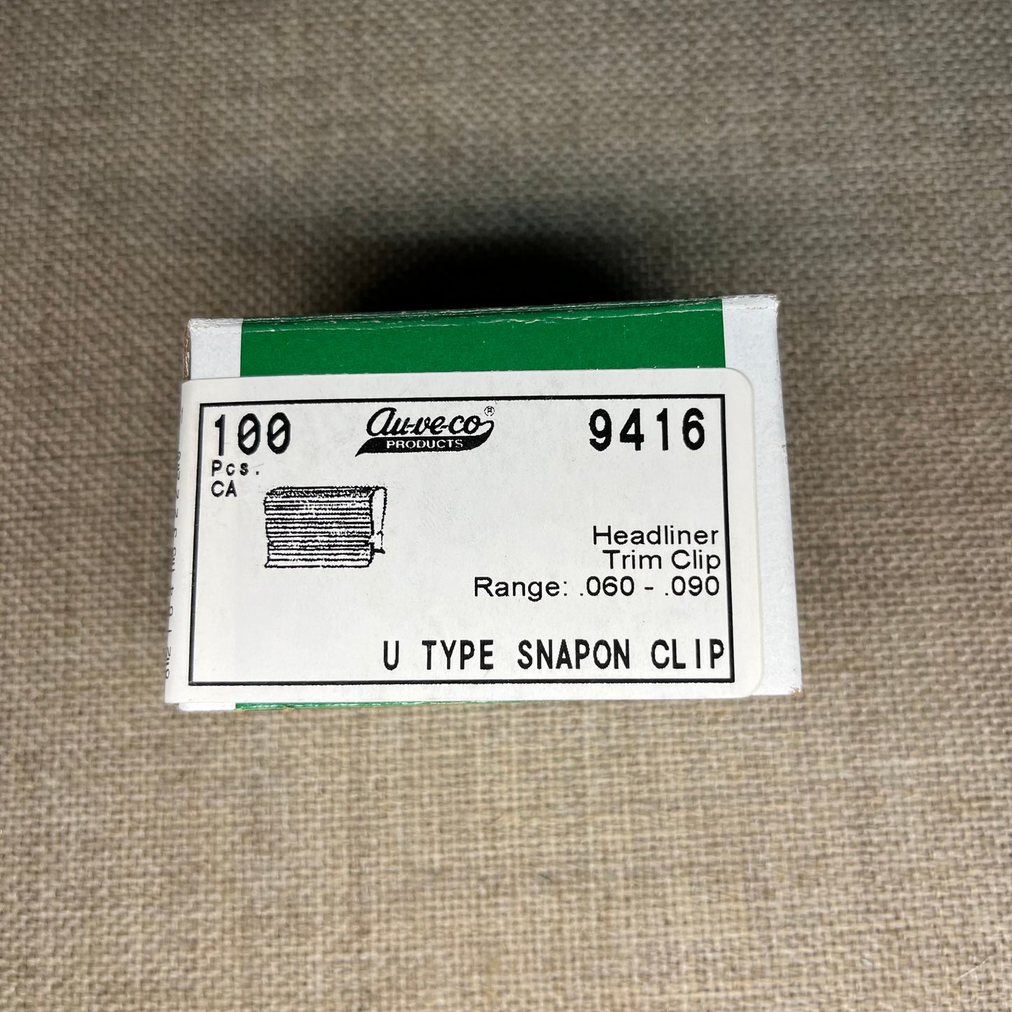 UNIVERSAL U Type Snap-On Clip, 0.06" to 0.09" Panel Range Auveco 9416 (Qty: 100)