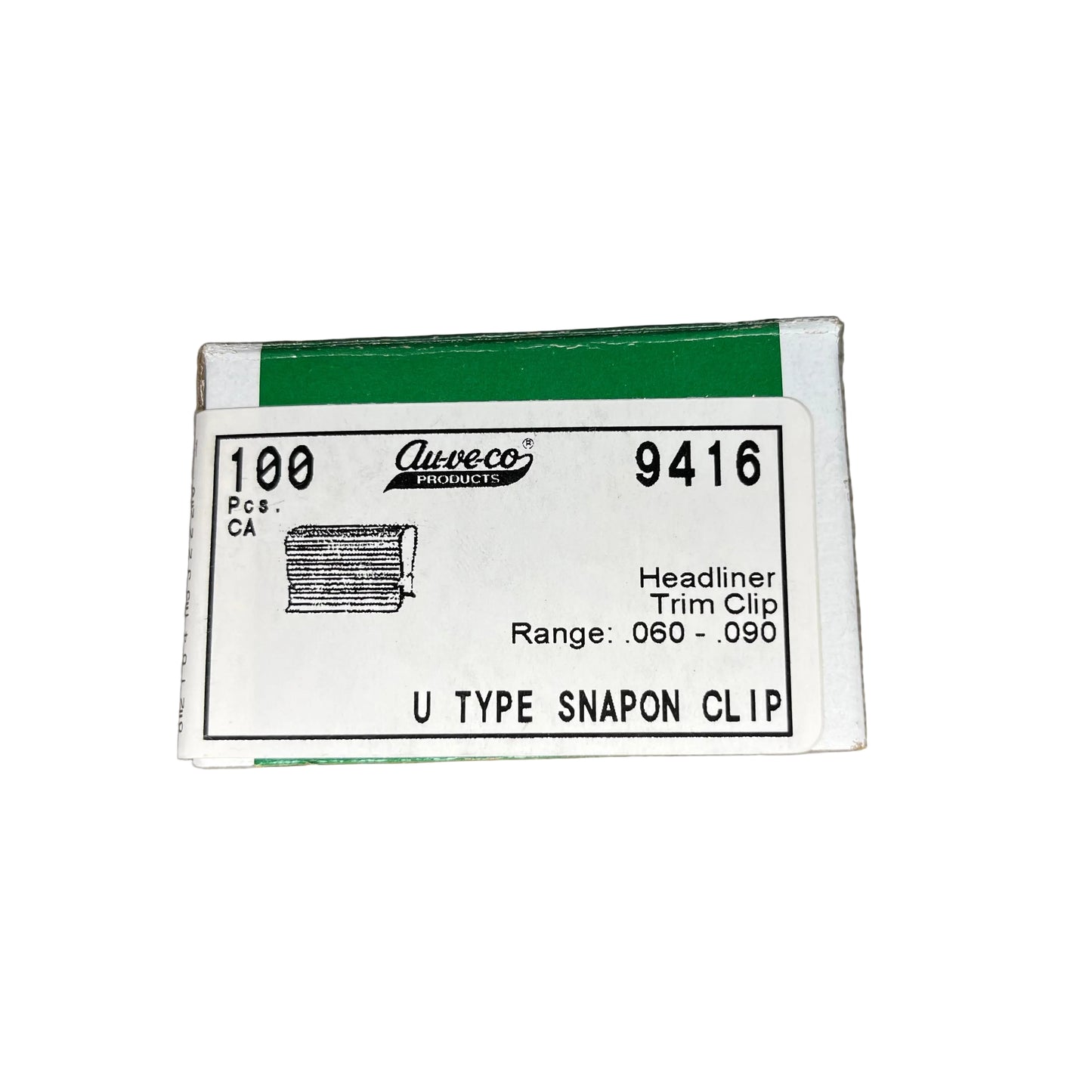 UNIVERSAL U Type Snap-On Clip, 0.06" to 0.09" Panel Range Auveco 9416 (Qty: 100)