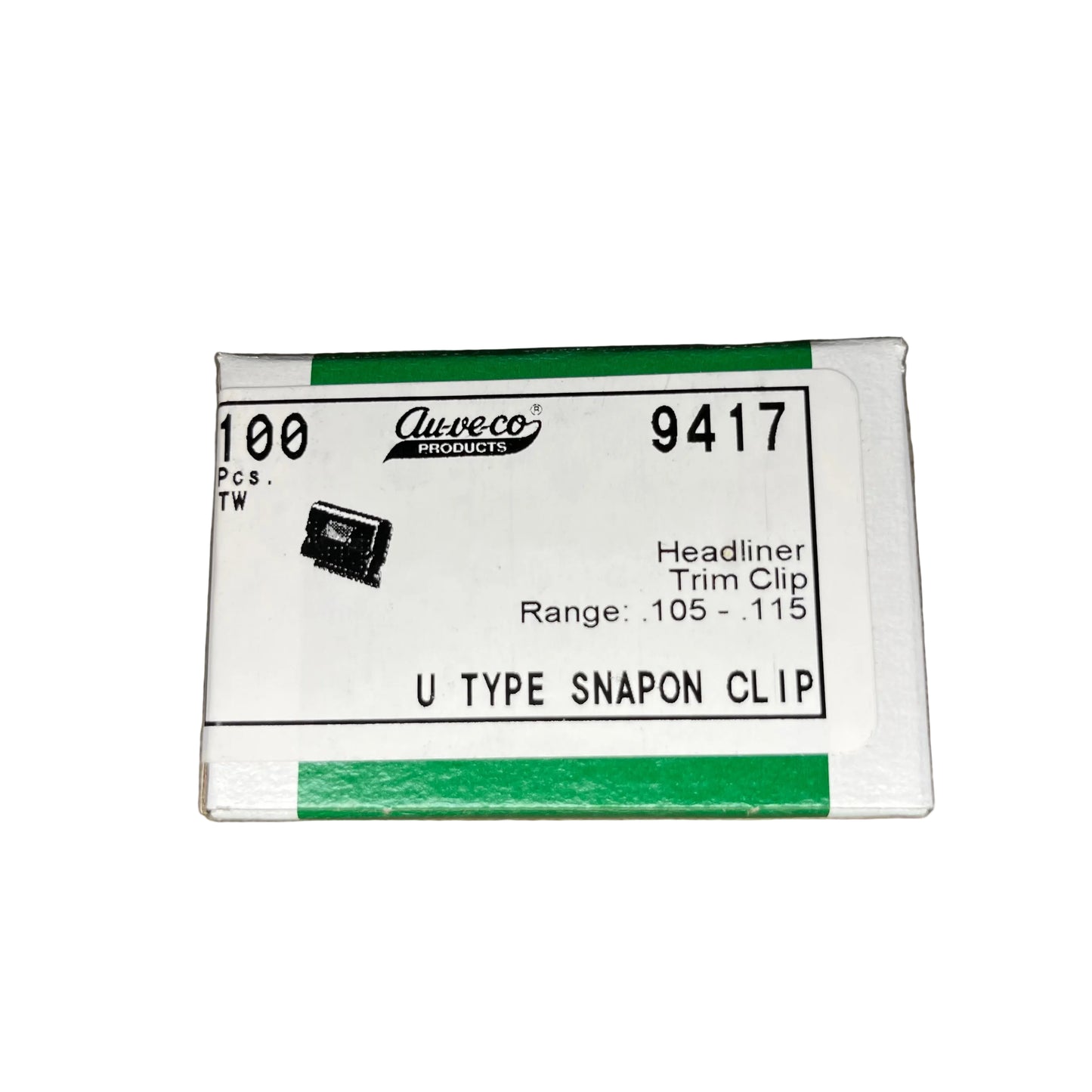 Auveco 9417 U TYPE SNAPON CLIP Headliner Trim Clip Range 0.05 to 0.15, 100 PC