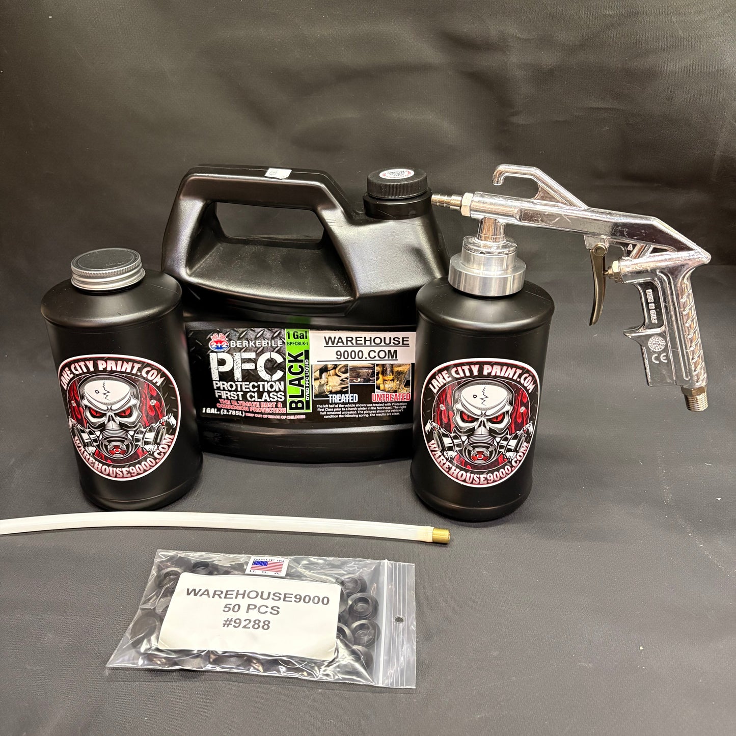 Gal. PFC Black, Semi Pro Undercoating Gun, 1 Wand, 2 B Qt. Bottles, and 50 Rust Plugs