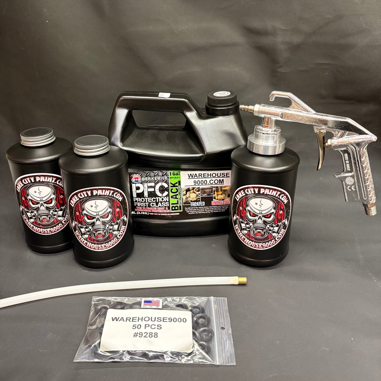 Gal. PFC Black, Semi Pro Undercoating Gun, 1 Wand, 3 B Qt. Bottles, and 50 Rust Plugs