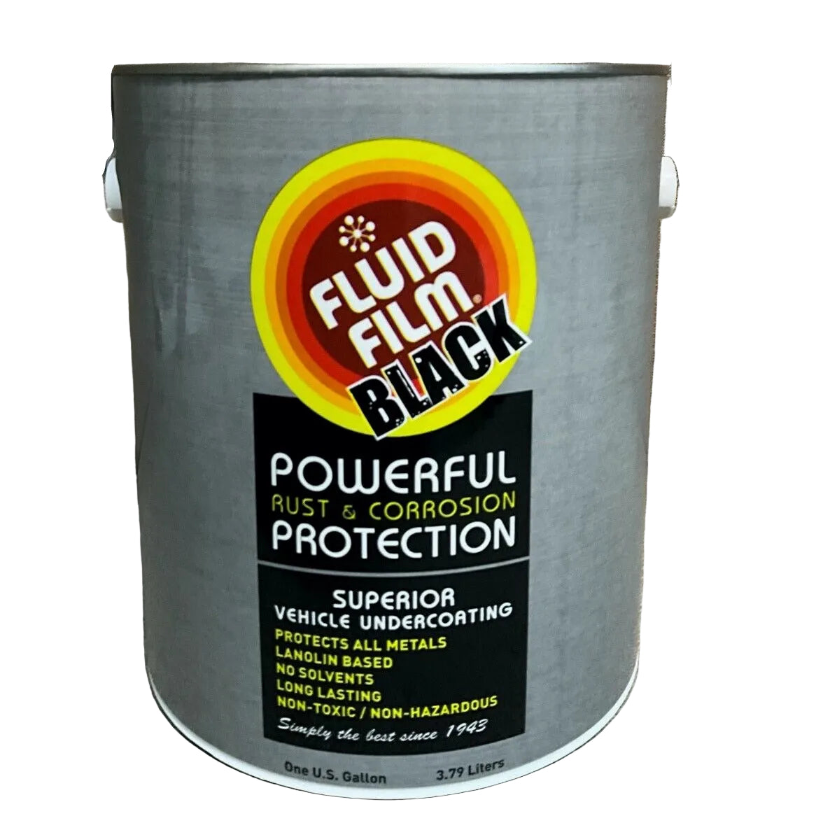 Fluid Film rust protection fluid bucket compatible with undercoating funnel and spray gun systems