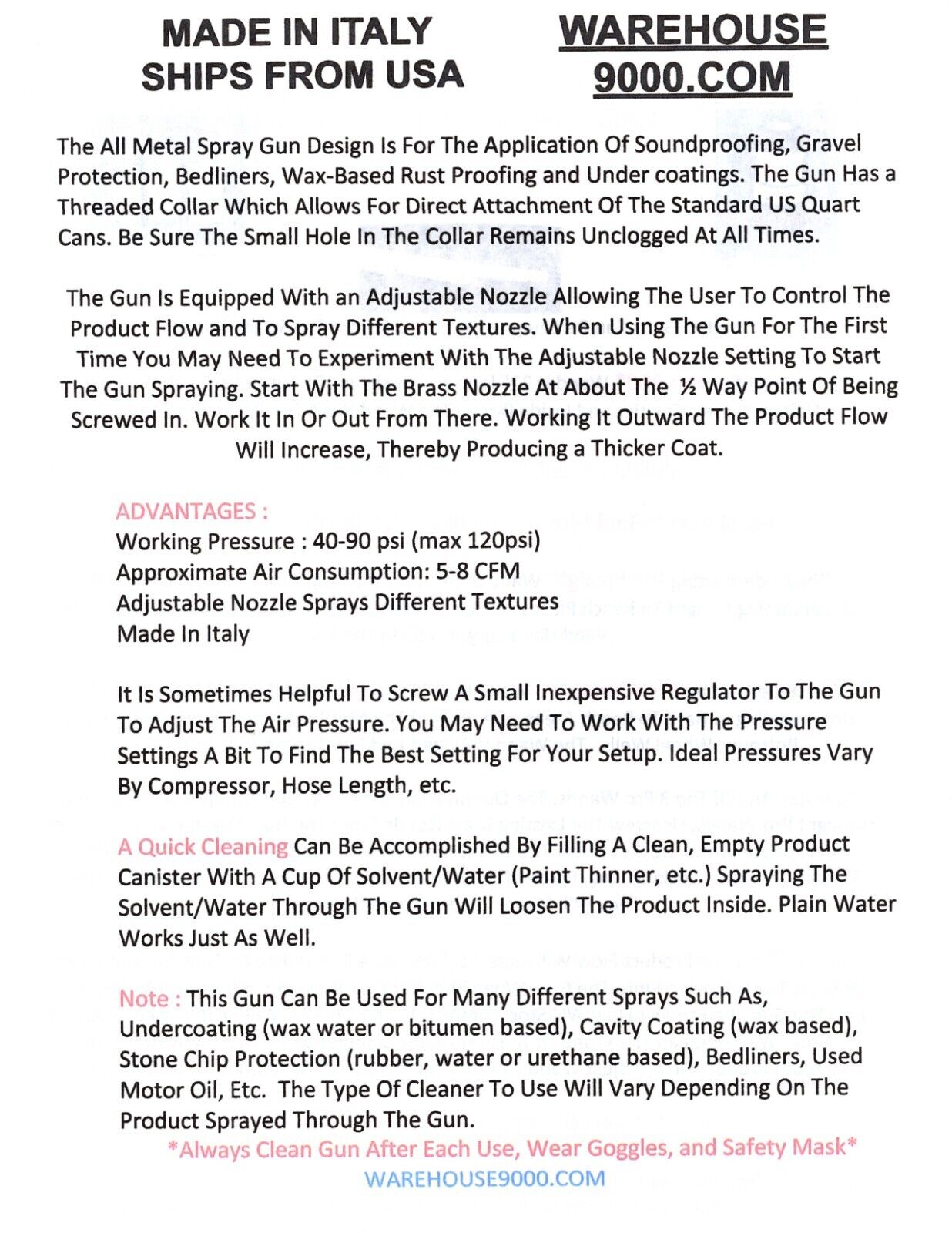 Pro Undercoating Spray Gun, 2 Spray Wands, 3 Quart Bottles, and 50 Rust Plugs