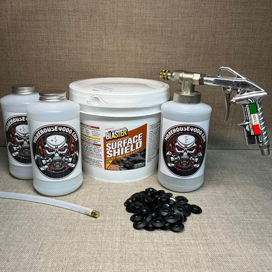 Gallon PB Blaster Surface Shield, Pro Undercoating Spray Gun, 360* Wand, 3 Quart Bottles, and 50 Rust Plugs