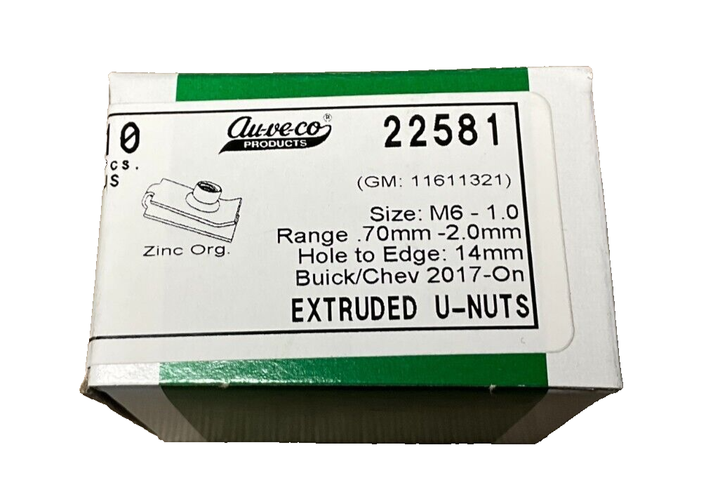 10 Auveco 22581 Extruded U-Nut, M6-1.0 Thread, for GM 11611321