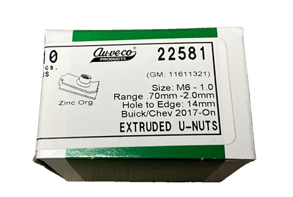 10 Auveco 22581 Extruded U-Nut, M6-1.0 Thread, for GM 11611321