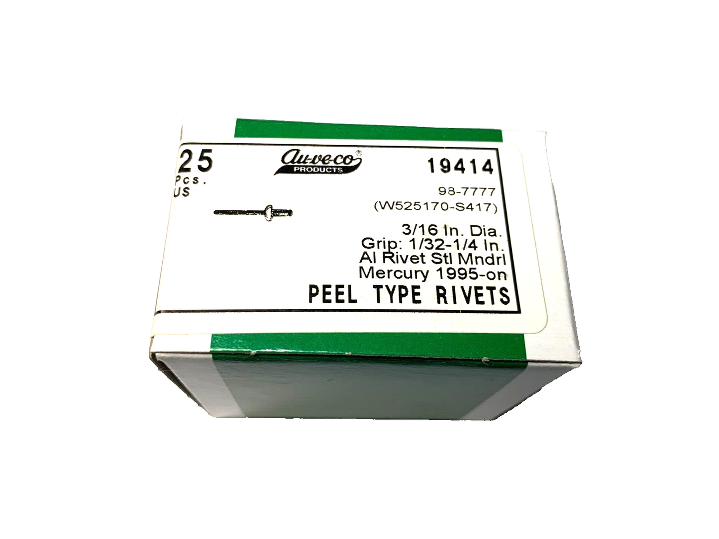 25 Auveco - 19414 - Peel Type Rivet 3/16 Dia. 1/32-1/4 Grip