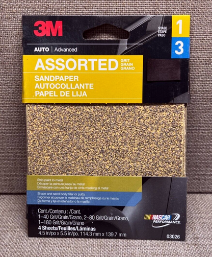 17 QTY 3M Assorted Grit Sandpaper, 68 sheets total