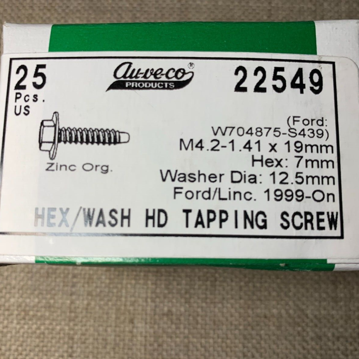 25 Auveco 22549 Hex Washer Head Tapping Screw Compatible with Ford