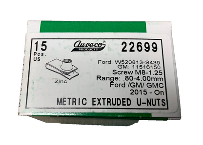 15 Auveco 22699 Metric Extruded U-Nut, M8-1.25 Thread