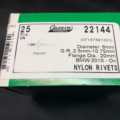 25 Auveco 22144 Nylon Rivets